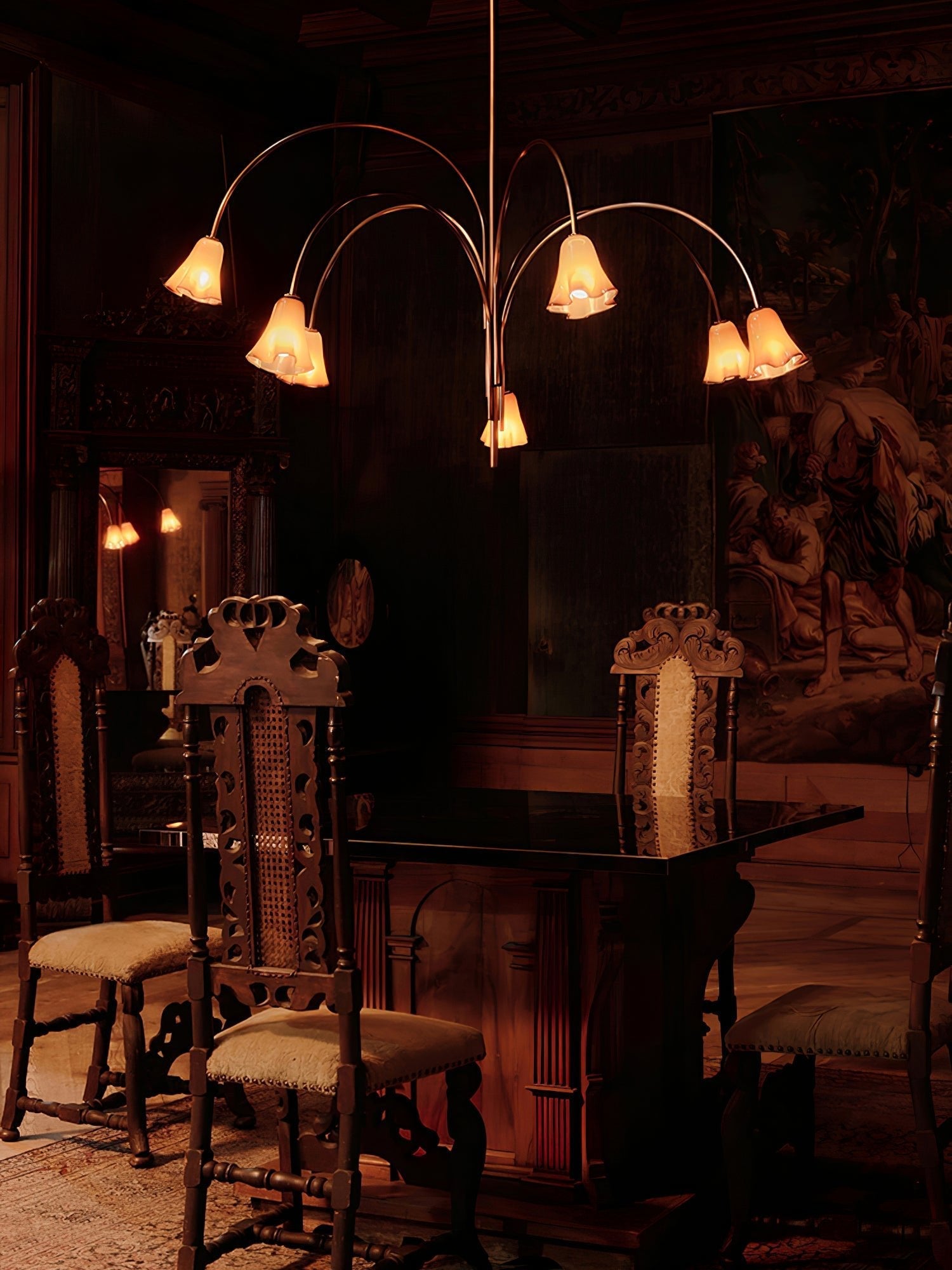 Aurora Chandelier Blossom Petal Glass Arms-Neutral Decor
