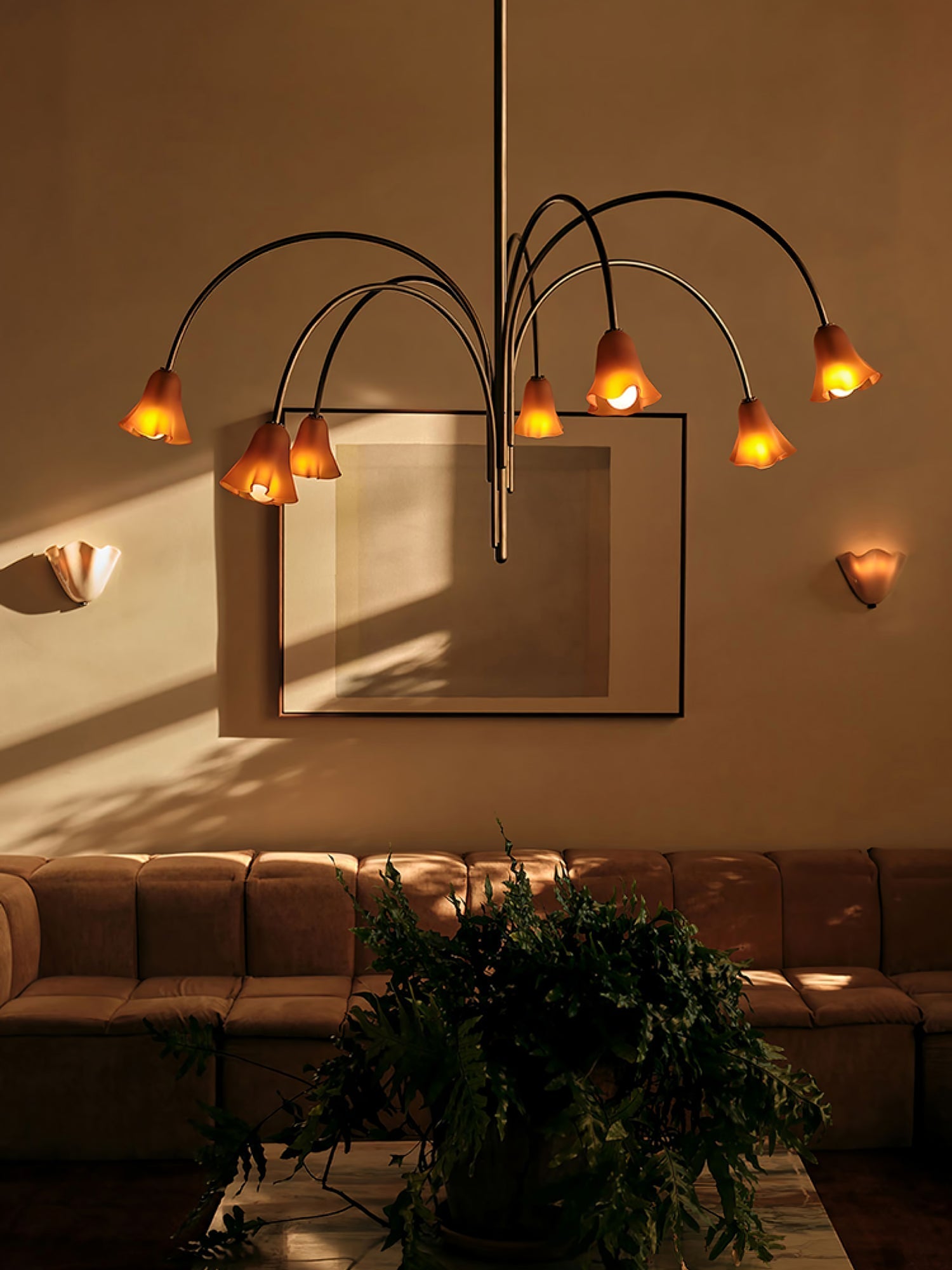Aurora Chandelier Blossom Petal Glass Arms-Neutral Decor