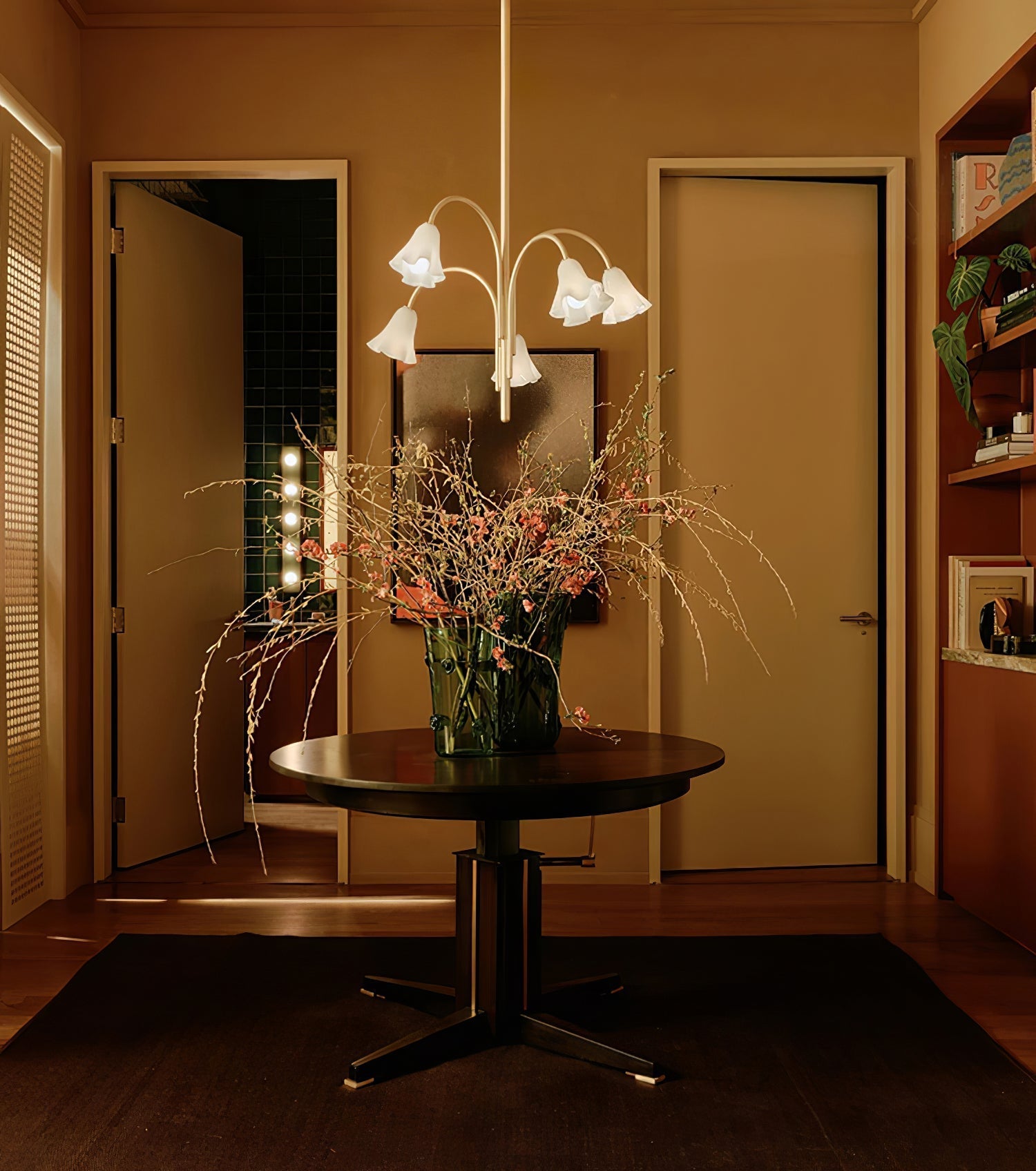 Aurora Chandelier Blossom Petal Glass Arms-Neutral Decor