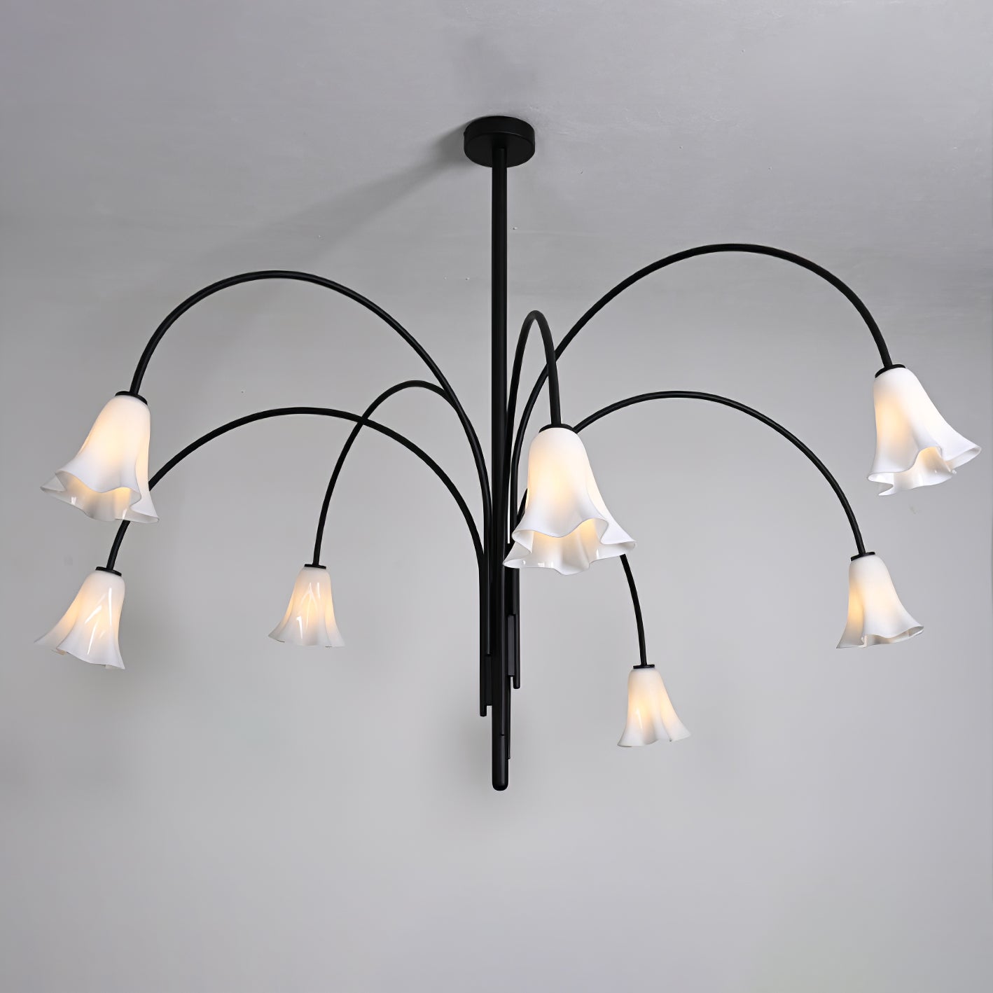 Aurora Chandelier Blossom Petal Glass Arms-Neutral Decor