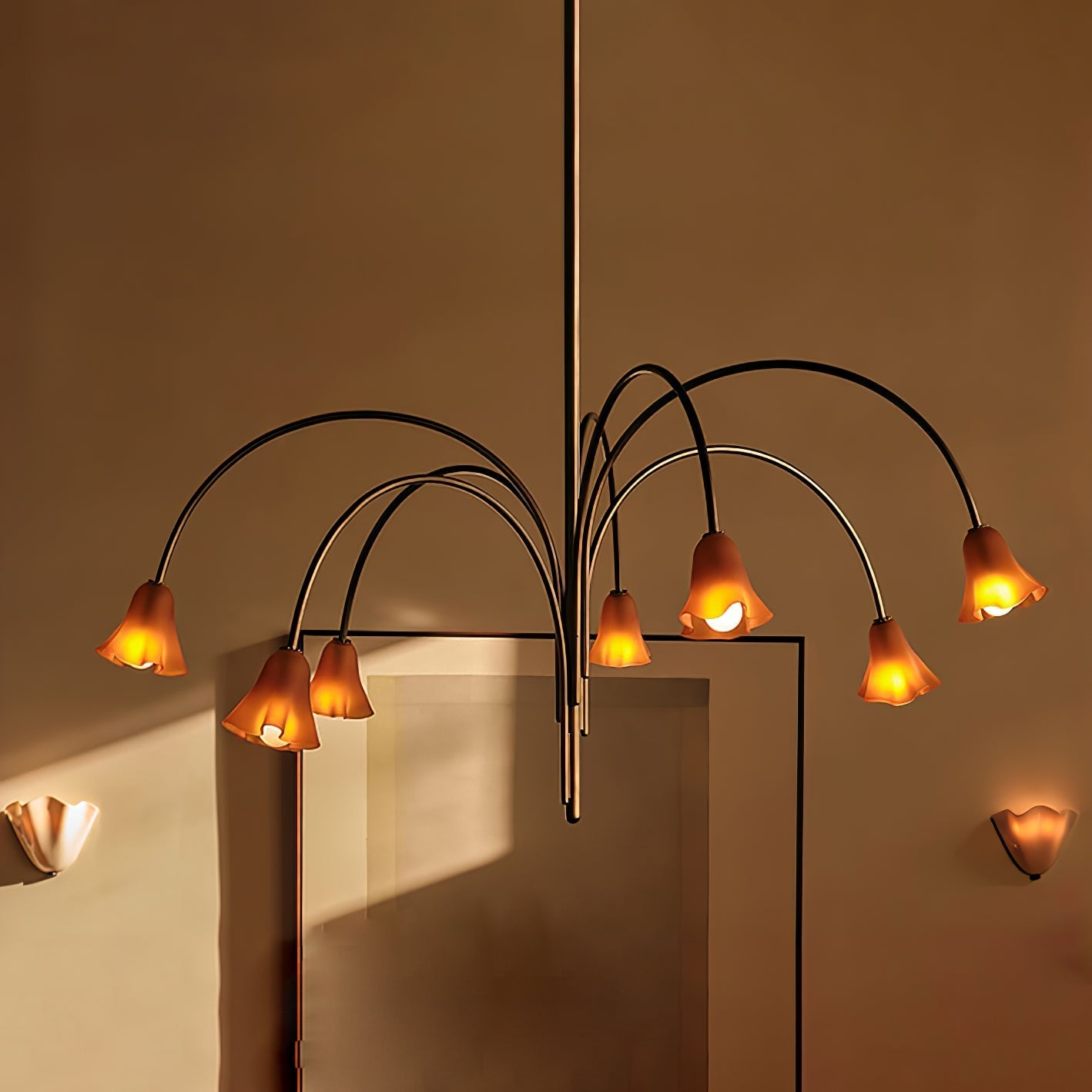 Aurora Chandelier Blossom Petal Glass Arms-Neutral Decor