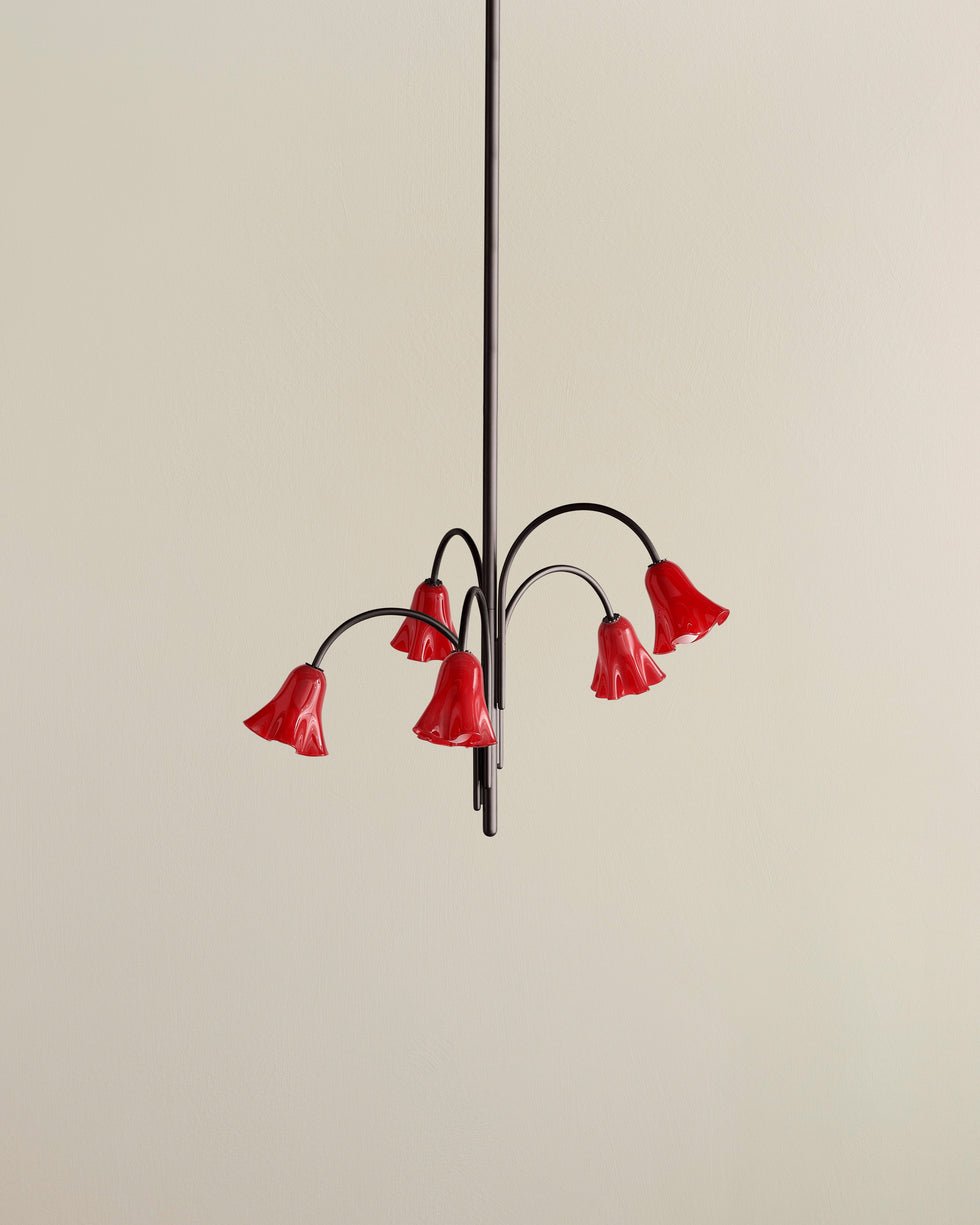 Aurora Chandelier Blossom Petal Glass Arms-Neutral Decor