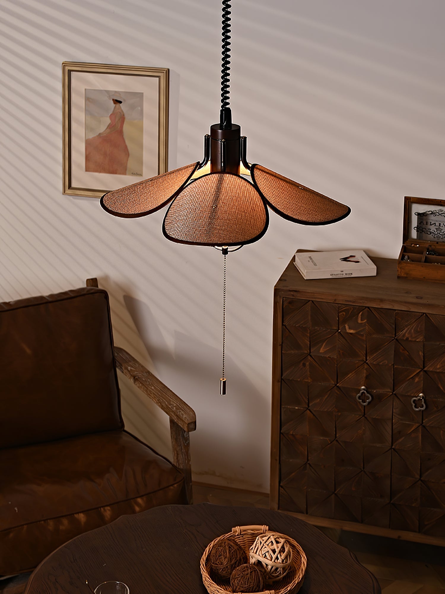 Utalion Traditional Petal Bloom Wood Fabric Pendant Light-Neutral Decor