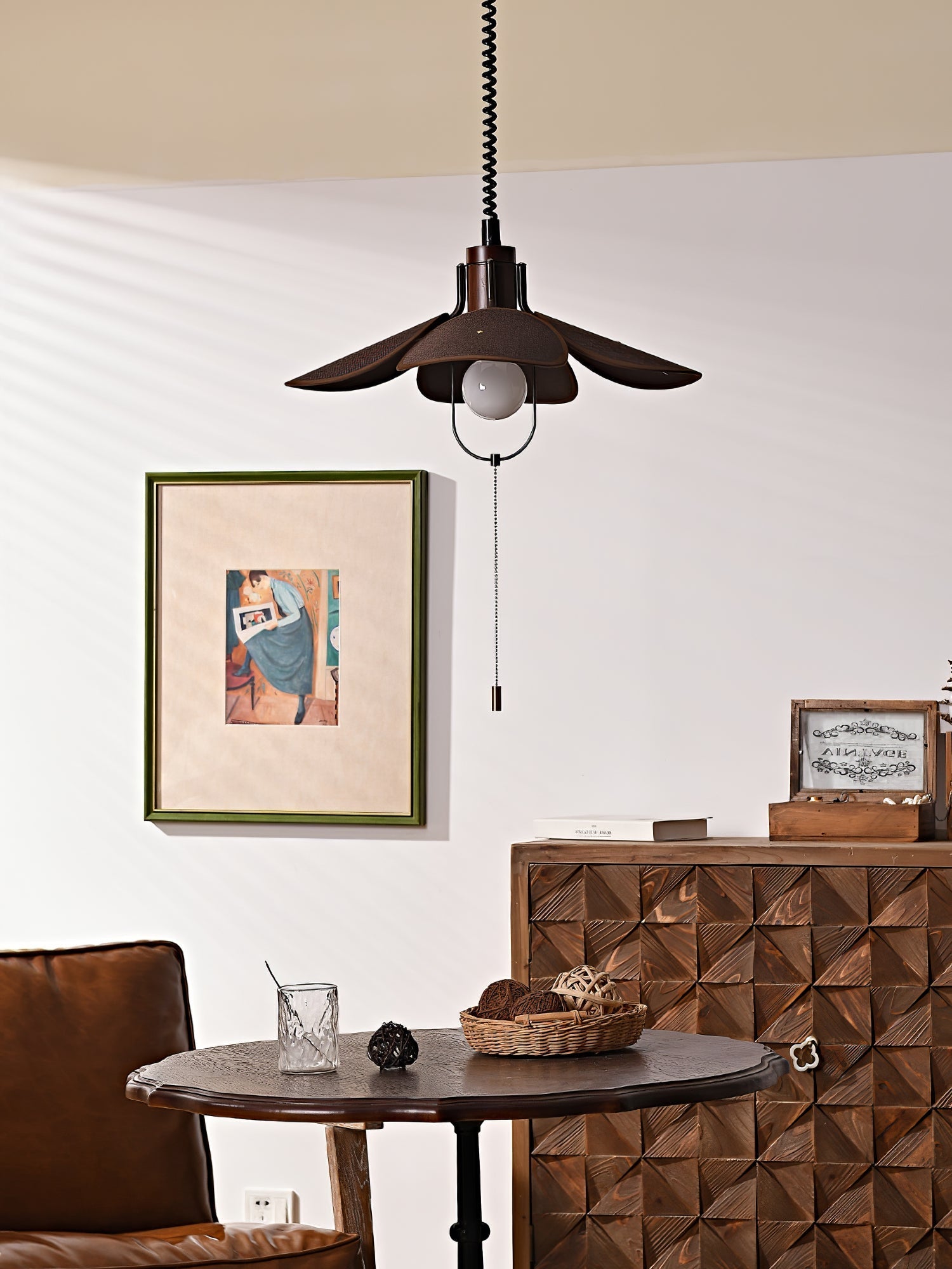 Utalion Traditional Petal Bloom Wood Fabric Pendant Light-Neutral Decor