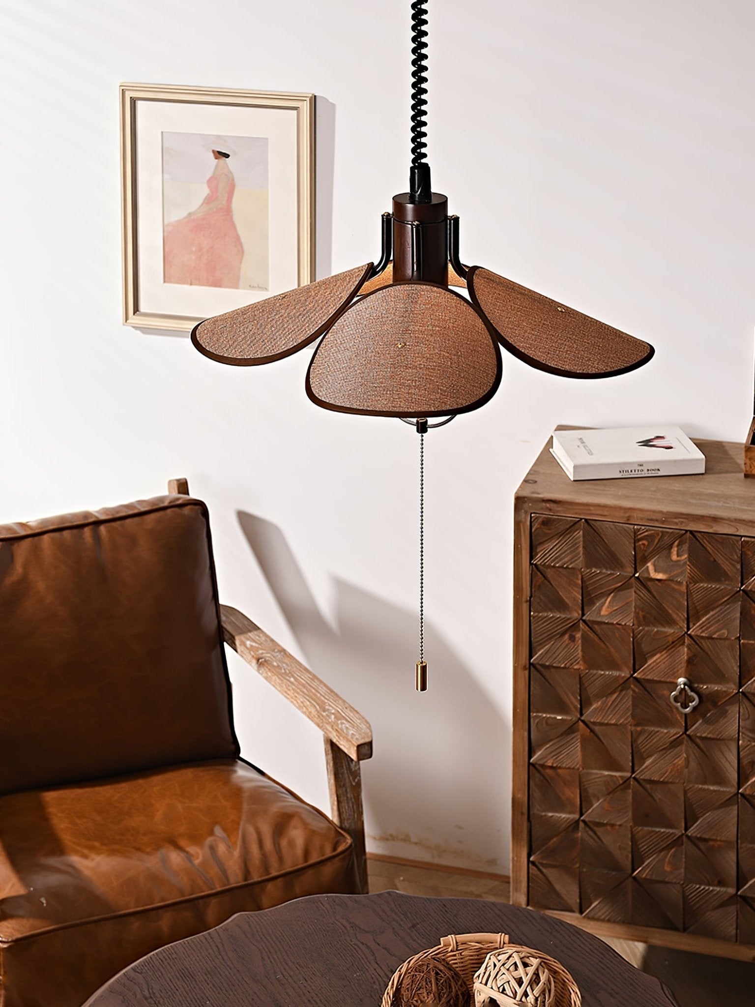 Utalion Traditional Petal Bloom Wood Fabric Pendant Light-Neutral Decor