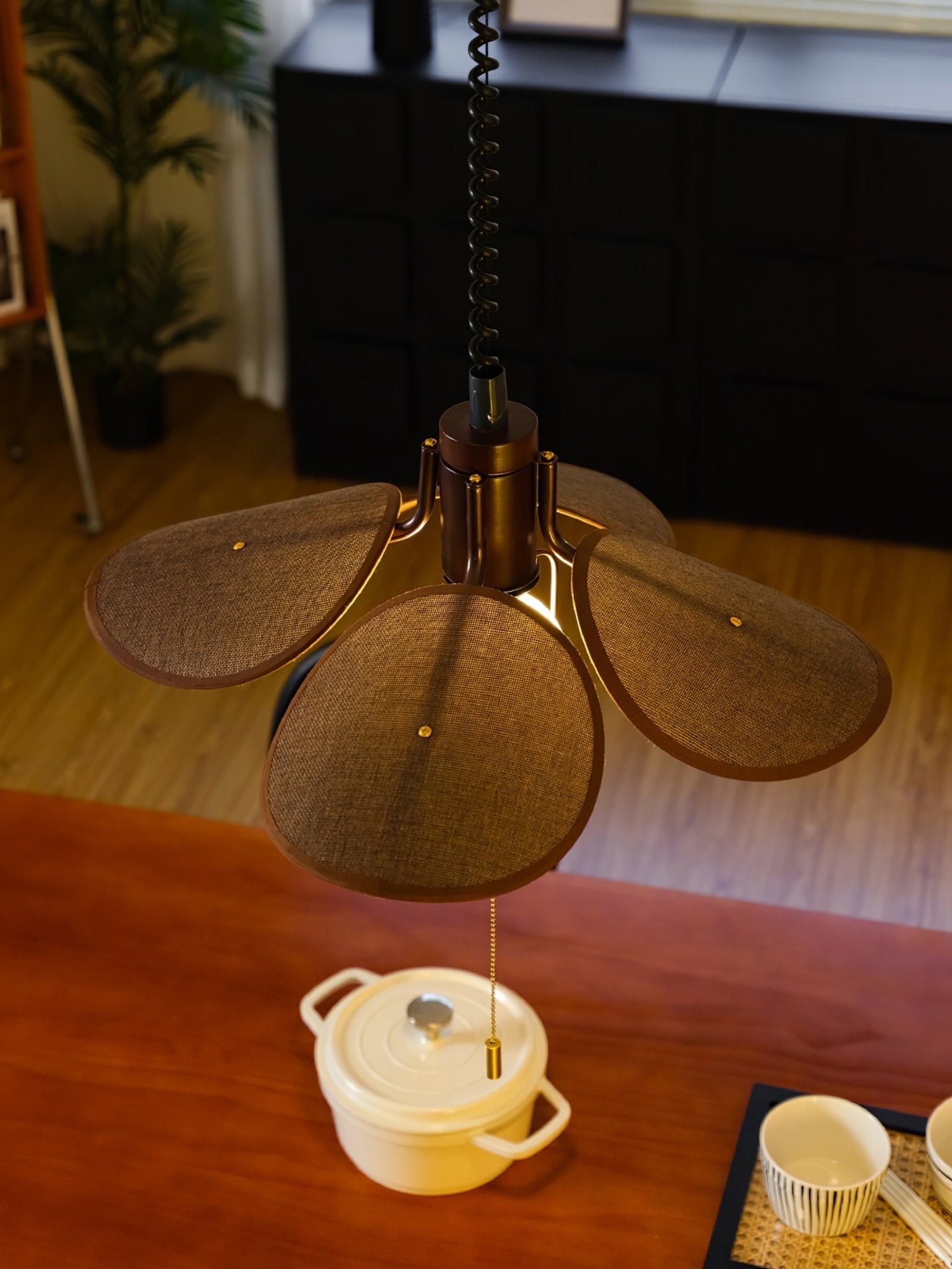 Utalion Traditional Petal Bloom Wood Fabric Pendant Light-Neutral Decor