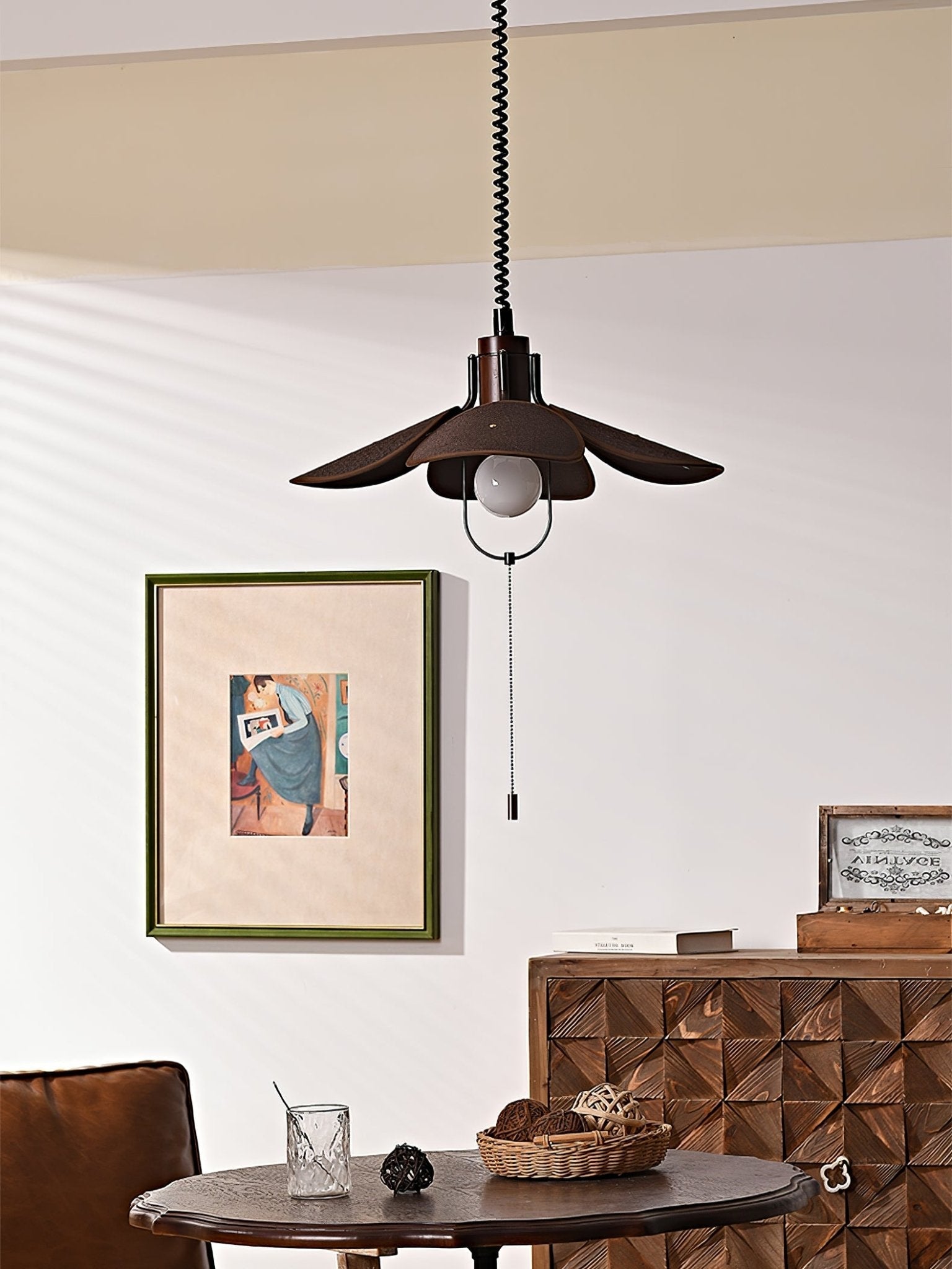 Utalion Traditional Petal Bloom Wood Fabric Pendant Light-Neutral Decor