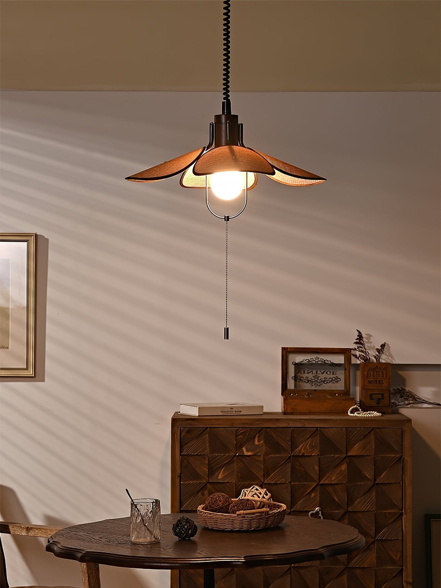 Utalion Traditional Petal Bloom Wood Fabric Pendant Light-Neutral Decor