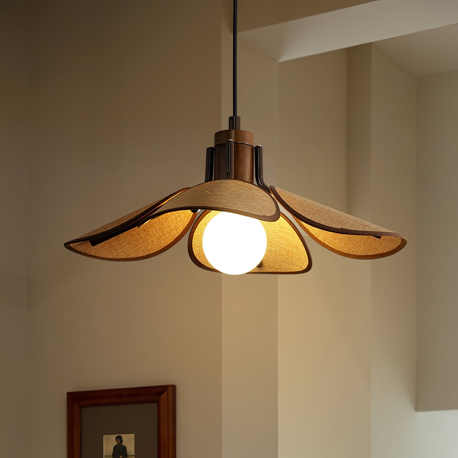 Utalion Traditional Petal Bloom Wood Fabric Pendant Light-Neutral Decor