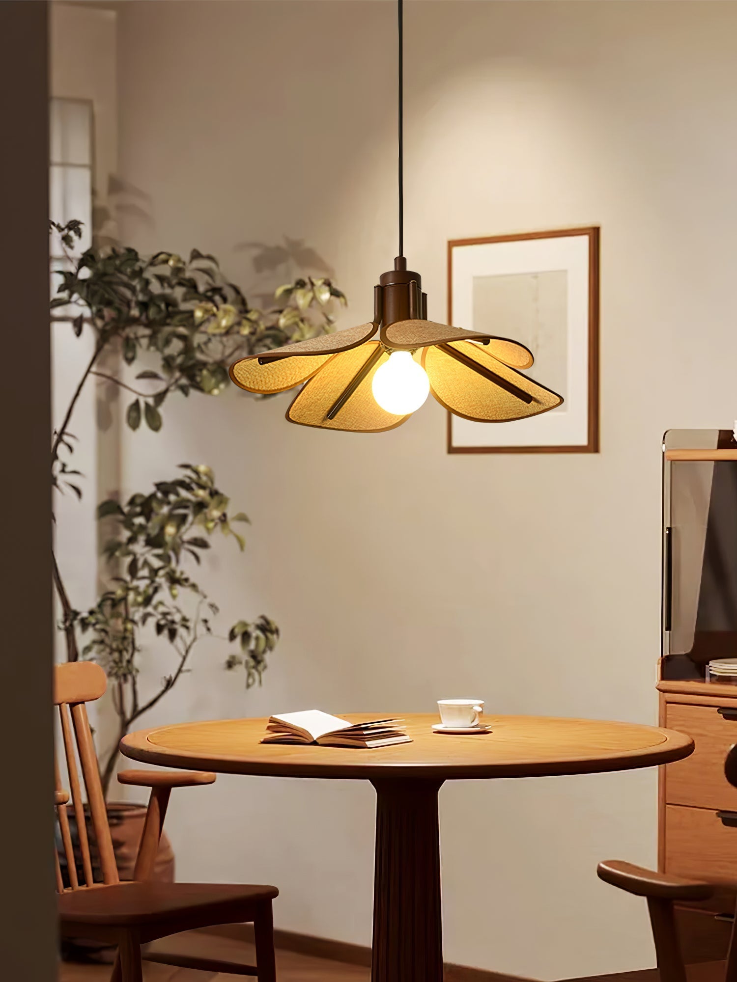 Utalion Traditional Petal Bloom Wood Fabric Pendant Light-Neutral Decor
