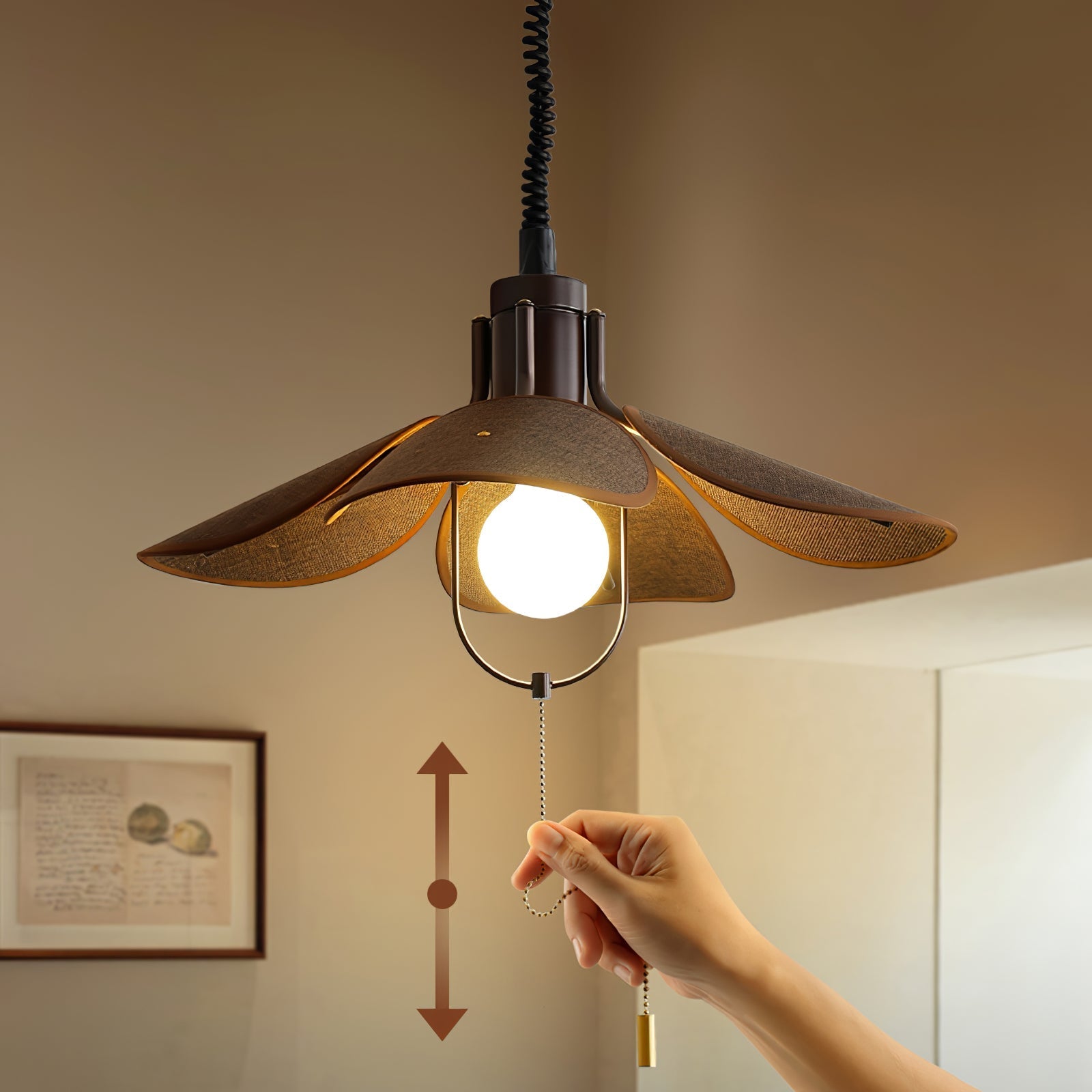 Utalion Traditional Petal Bloom Wood Fabric Pendant Light-Neutral Decor