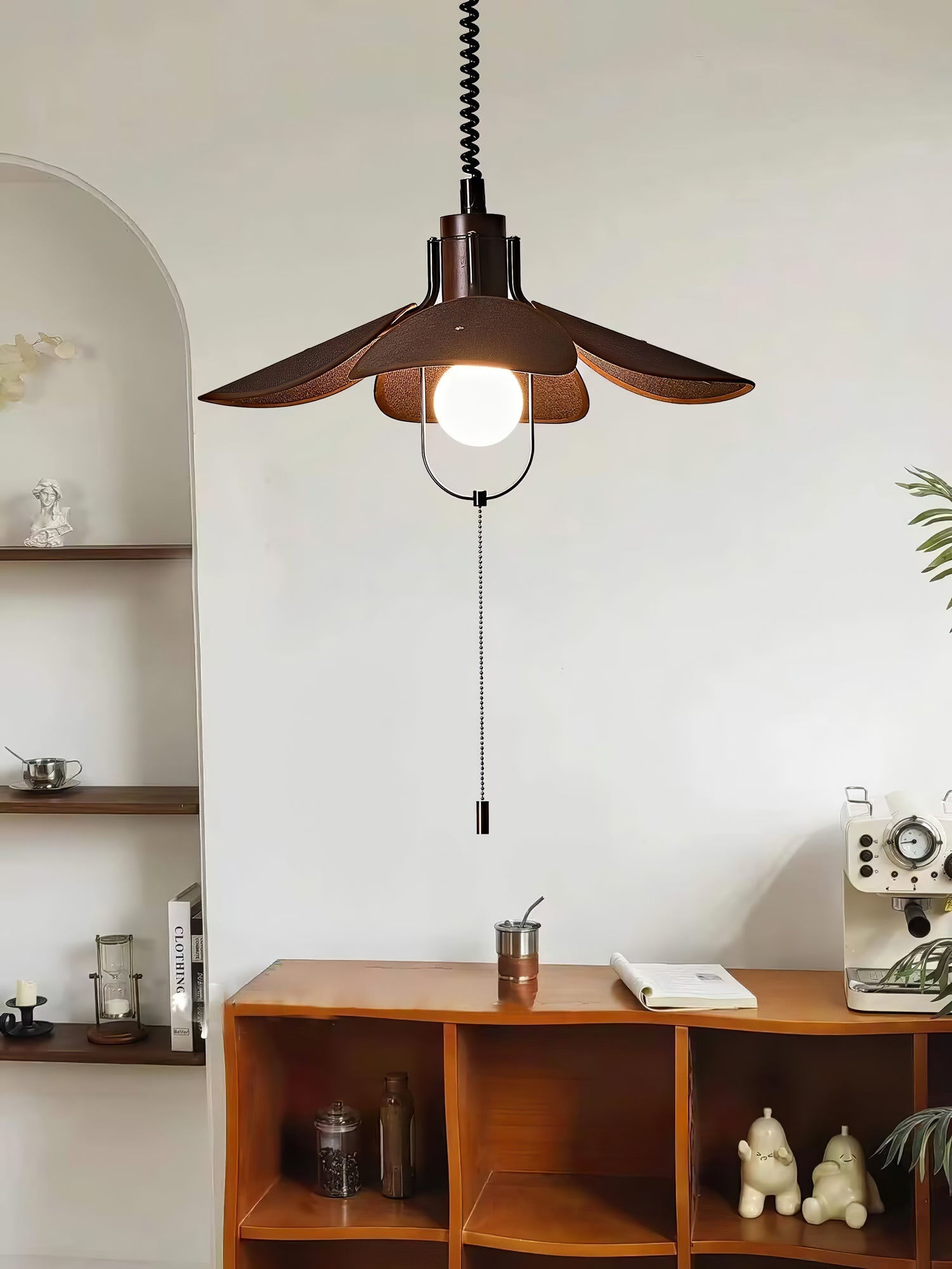 Utalion Traditional Petal Bloom Wood Fabric Pendant Light-Neutral Decor