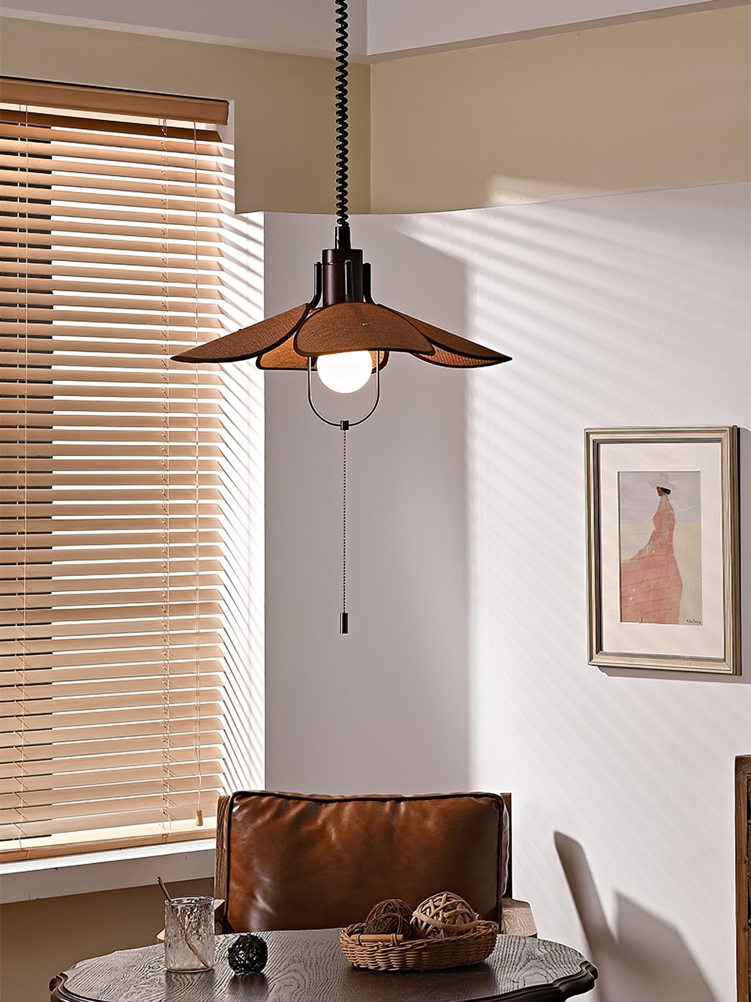 Utalion Traditional Petal Bloom Wood Fabric Pendant Light-Neutral Decor