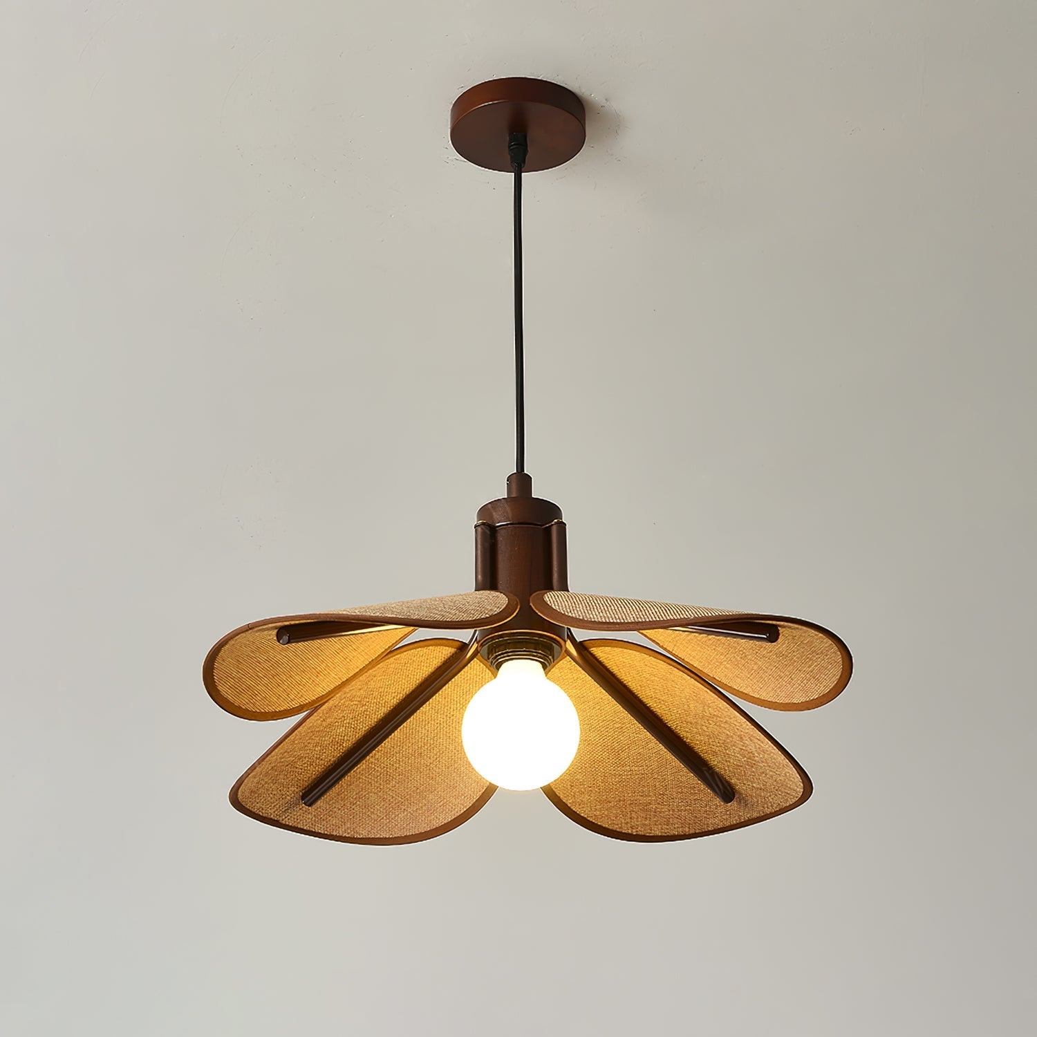 Utalion Traditional Petal Bloom Wood Fabric Pendant Light-Neutral Decor
