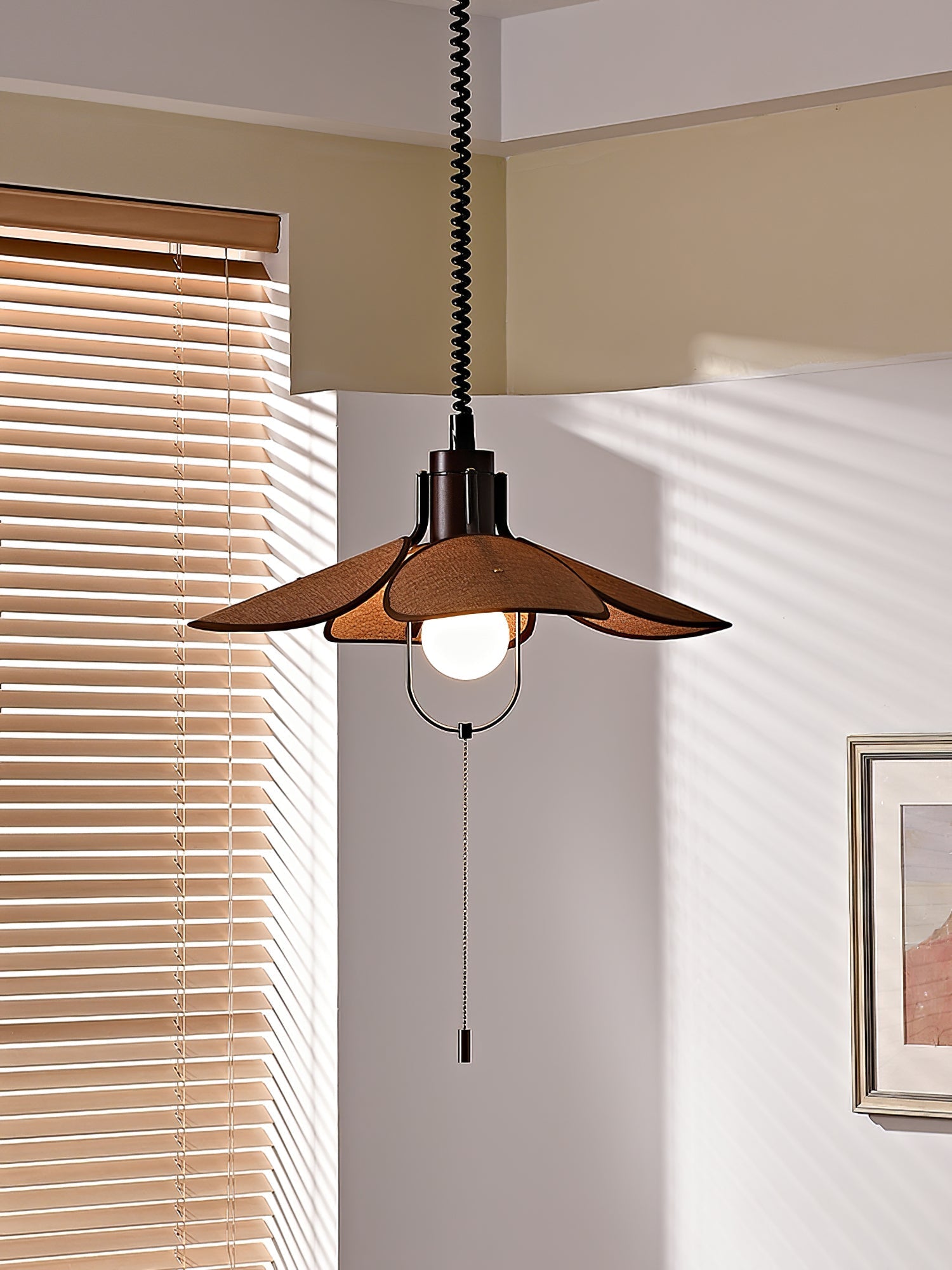 Utalion Traditional Petal Bloom Wood Fabric Pendant Light-Neutral Decor