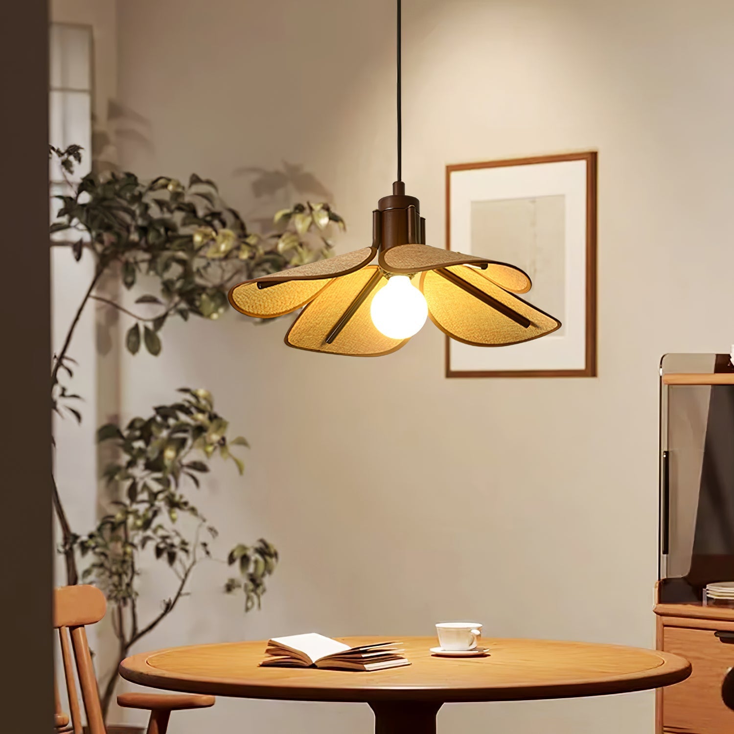Utalion Traditional Petal Bloom Wood Fabric Pendant Light-Neutral Decor