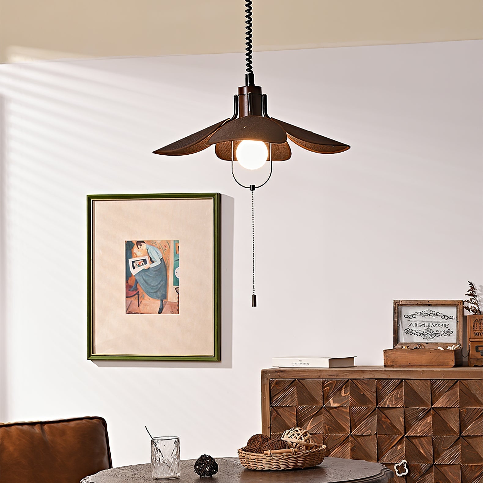 Utalion Traditional Petal Bloom Wood Fabric Pendant Light-Neutral Decor