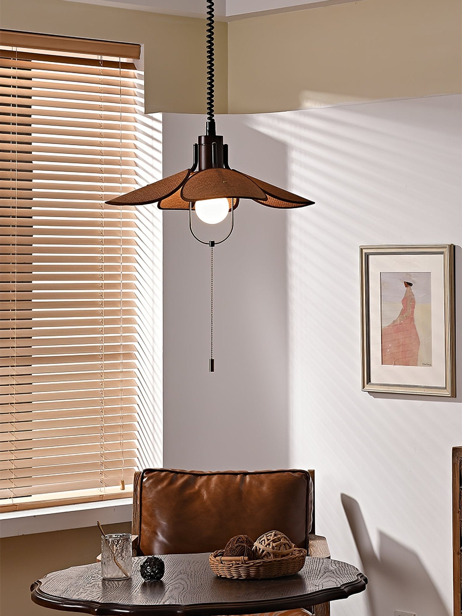 Utalion Traditional Petal Bloom Wood Fabric Pendant Light-Neutral Decor