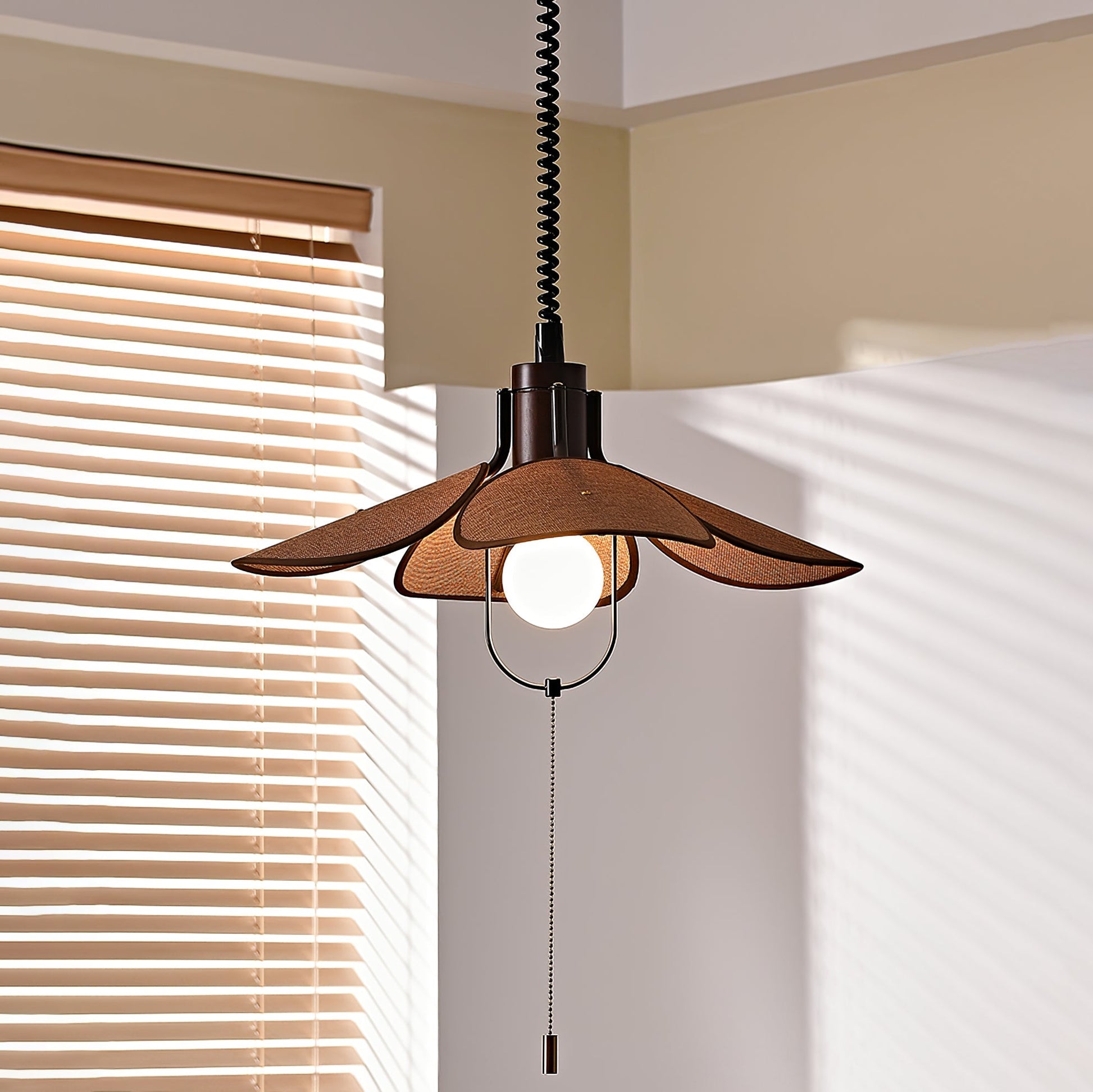 Utalion Traditional Petal Bloom Wood Fabric Pendant Light-Neutral Decor