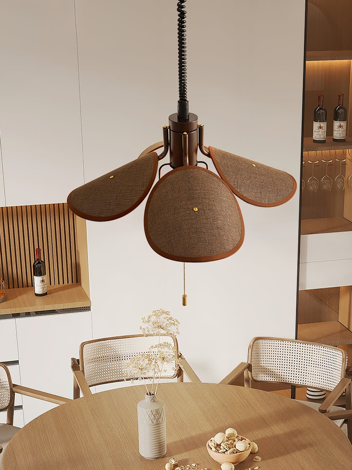 Utalion Traditional Petal Bloom Wood Fabric Pendant Light-Neutral Decor