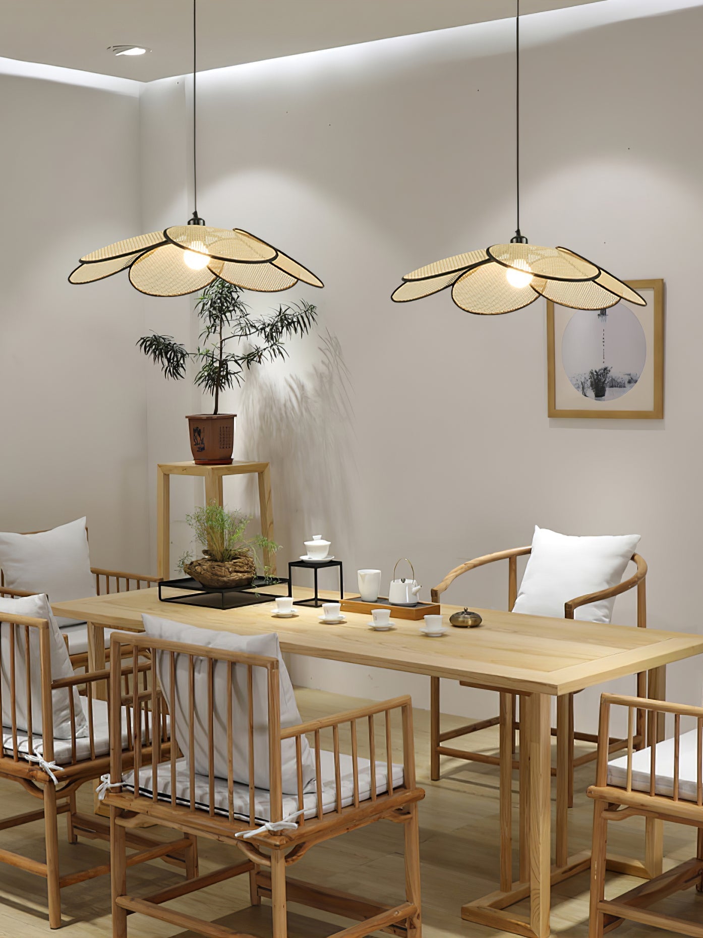 Vemarora Premium Elegance Petals Rattan Fabric Pendant Lamp-Neutral Decor