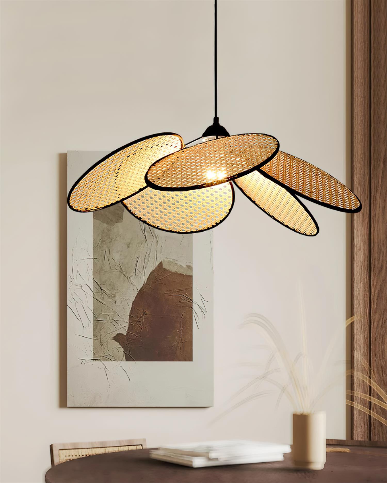 Vemarora Premium Elegance Petals Rattan Fabric Pendant Lamp-Neutral Decor