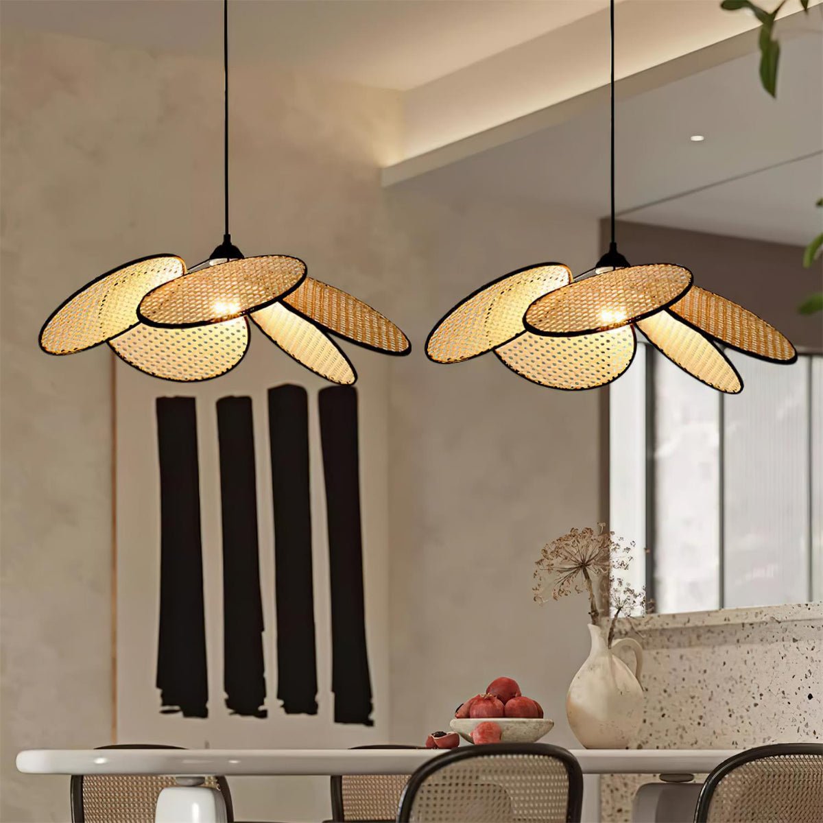 Vemarora Premium Elegance Petals Rattan Fabric Pendant Lamp-Neutral Decor