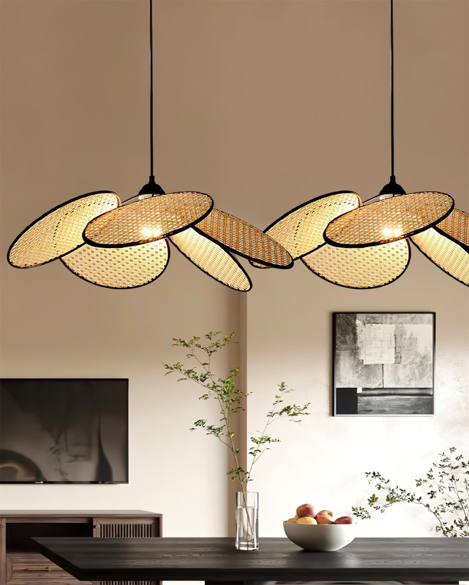Vemarora Premium Elegance Petals Rattan Fabric Pendant Lamp-Neutral Decor