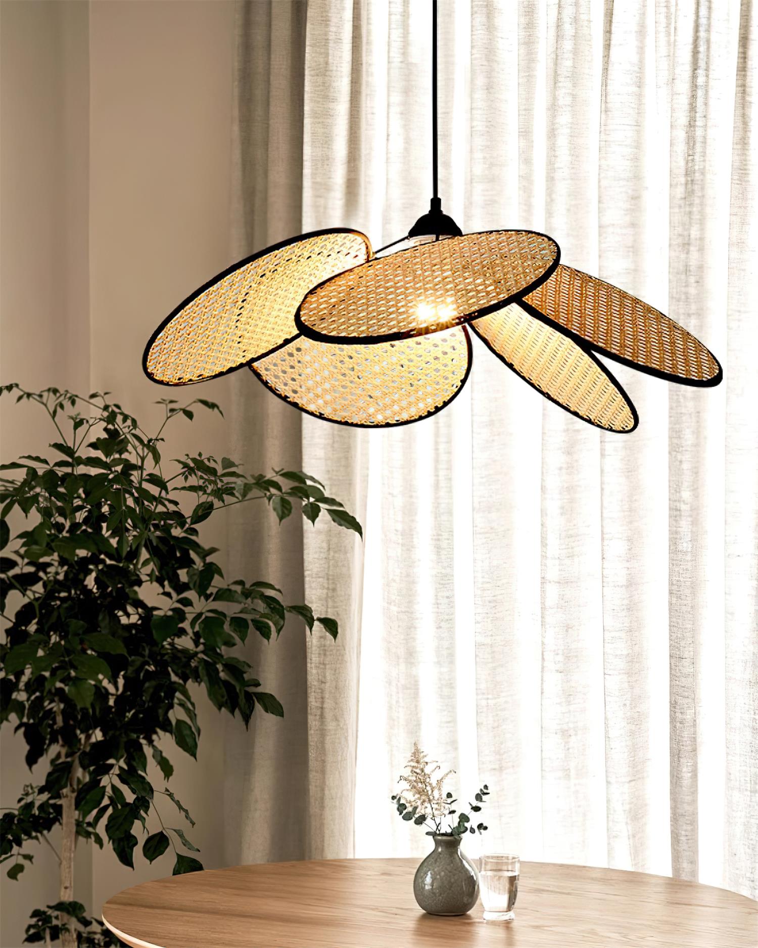 Vemarora Premium Elegance Petals Rattan Fabric Pendant Lamp-Neutral Decor