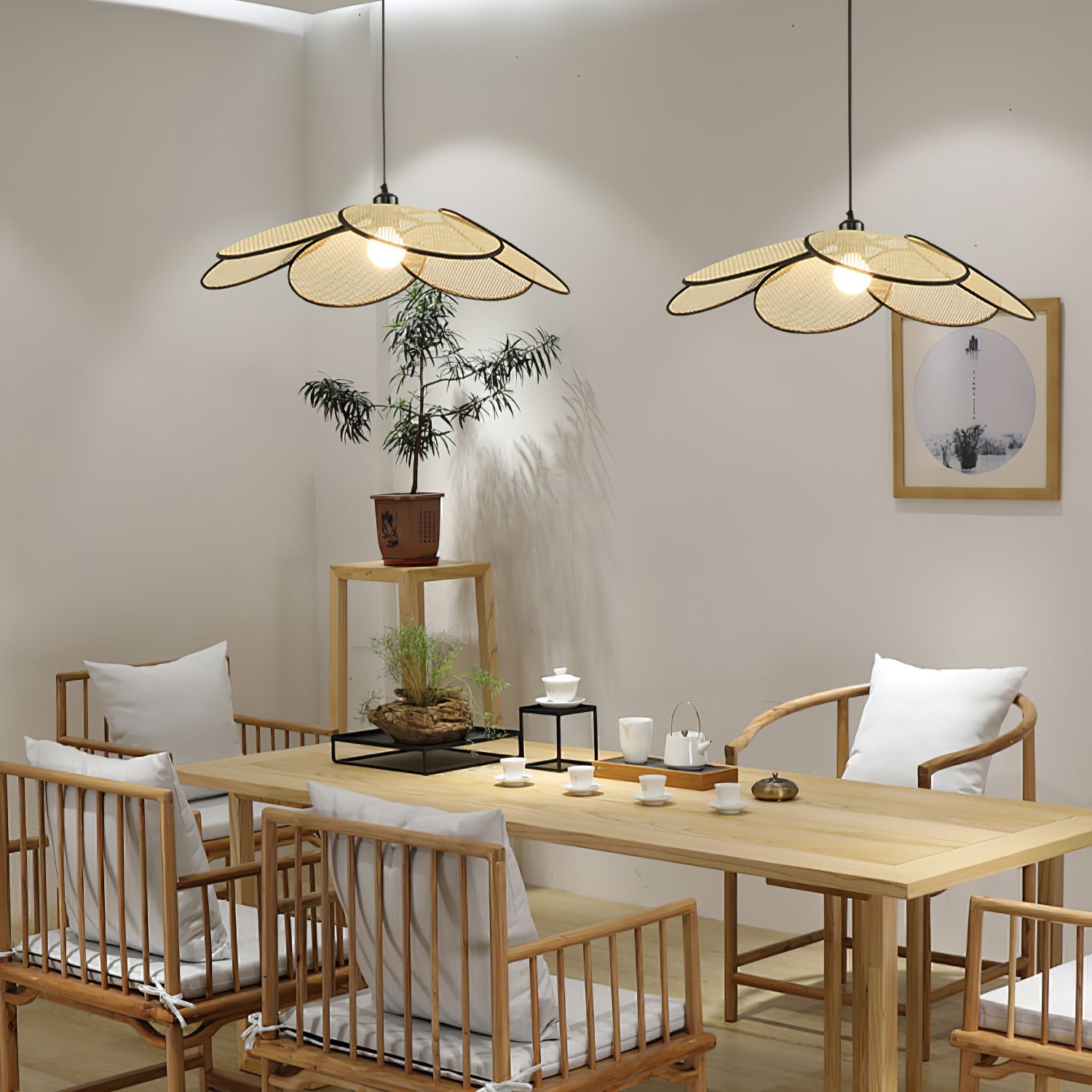 Vemarora Premium Elegance Petals Rattan Fabric Pendant Lamp-Neutral Decor