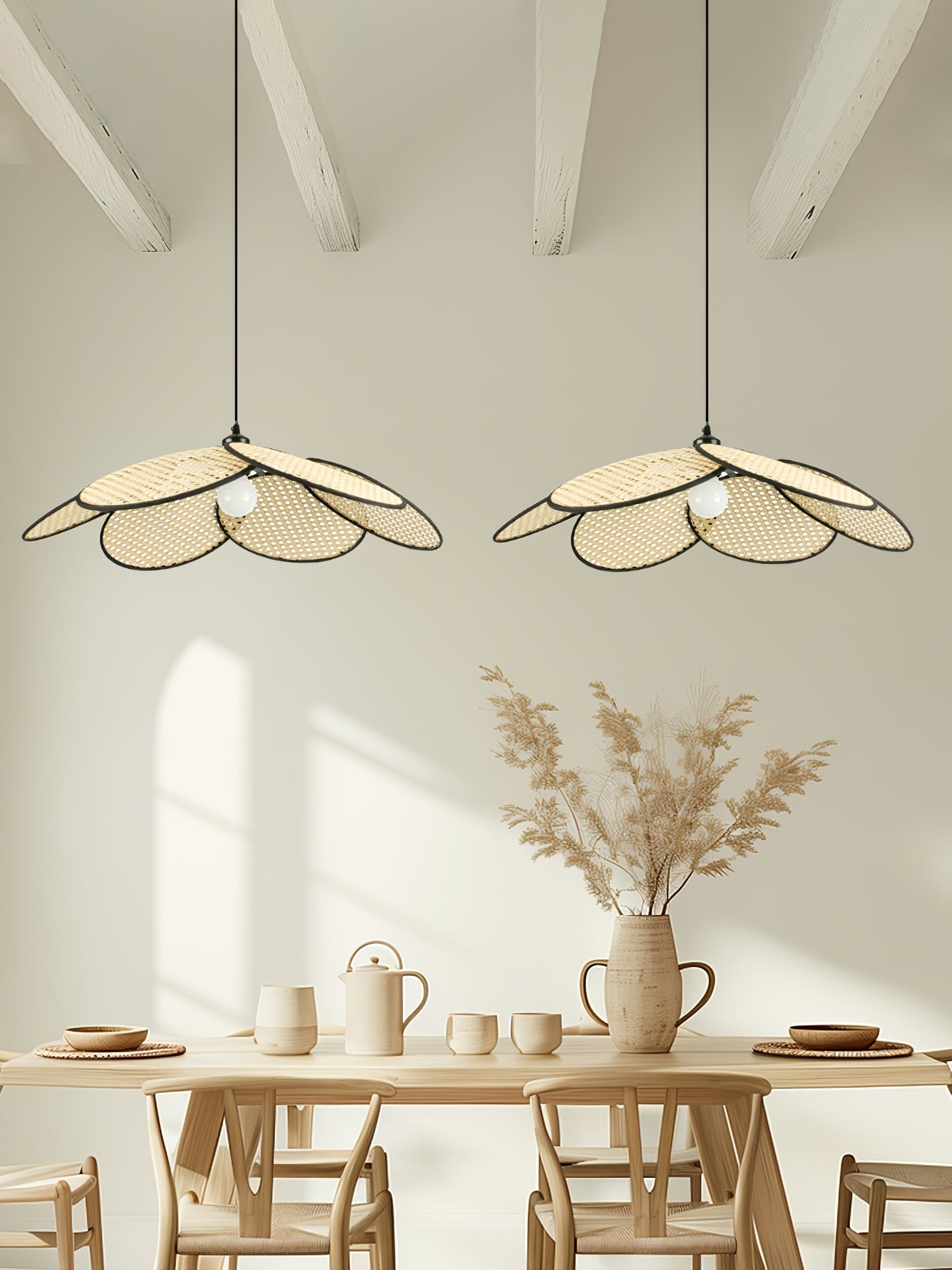 Vemarora Premium Elegance Petals Rattan Fabric Pendant Lamp-Neutral Decor