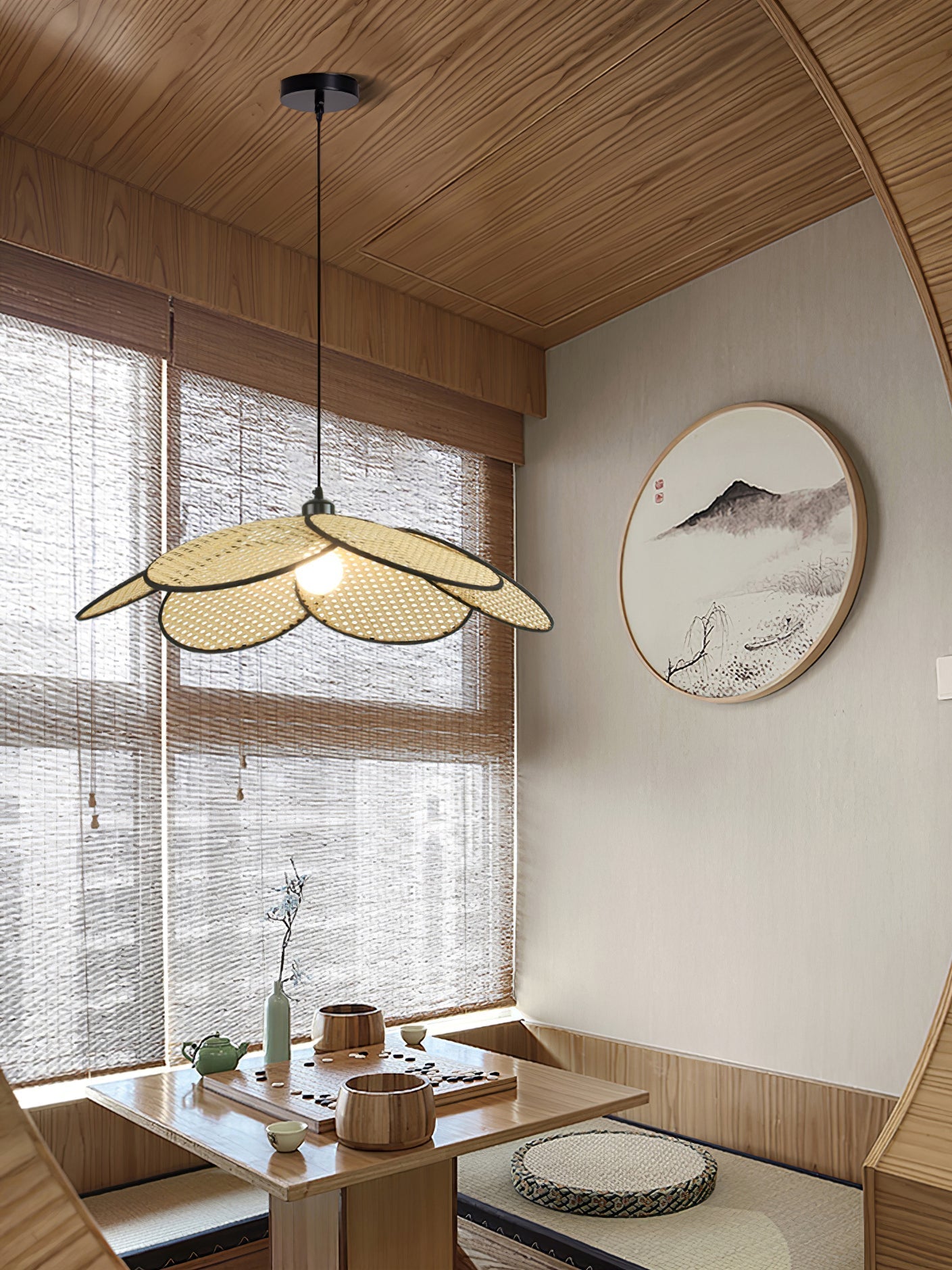 Vemarora Premium Elegance Petals Rattan Fabric Pendant Lamp-Neutral Decor