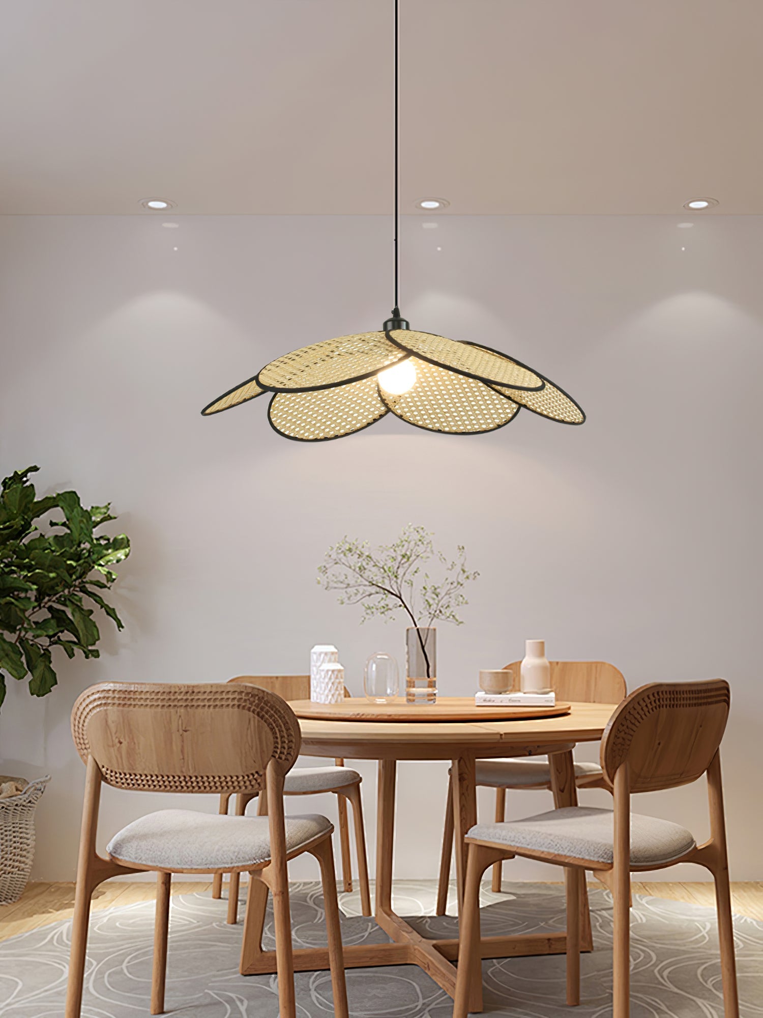 Vemarora Premium Elegance Petals Rattan Fabric Pendant Lamp-Neutral Decor