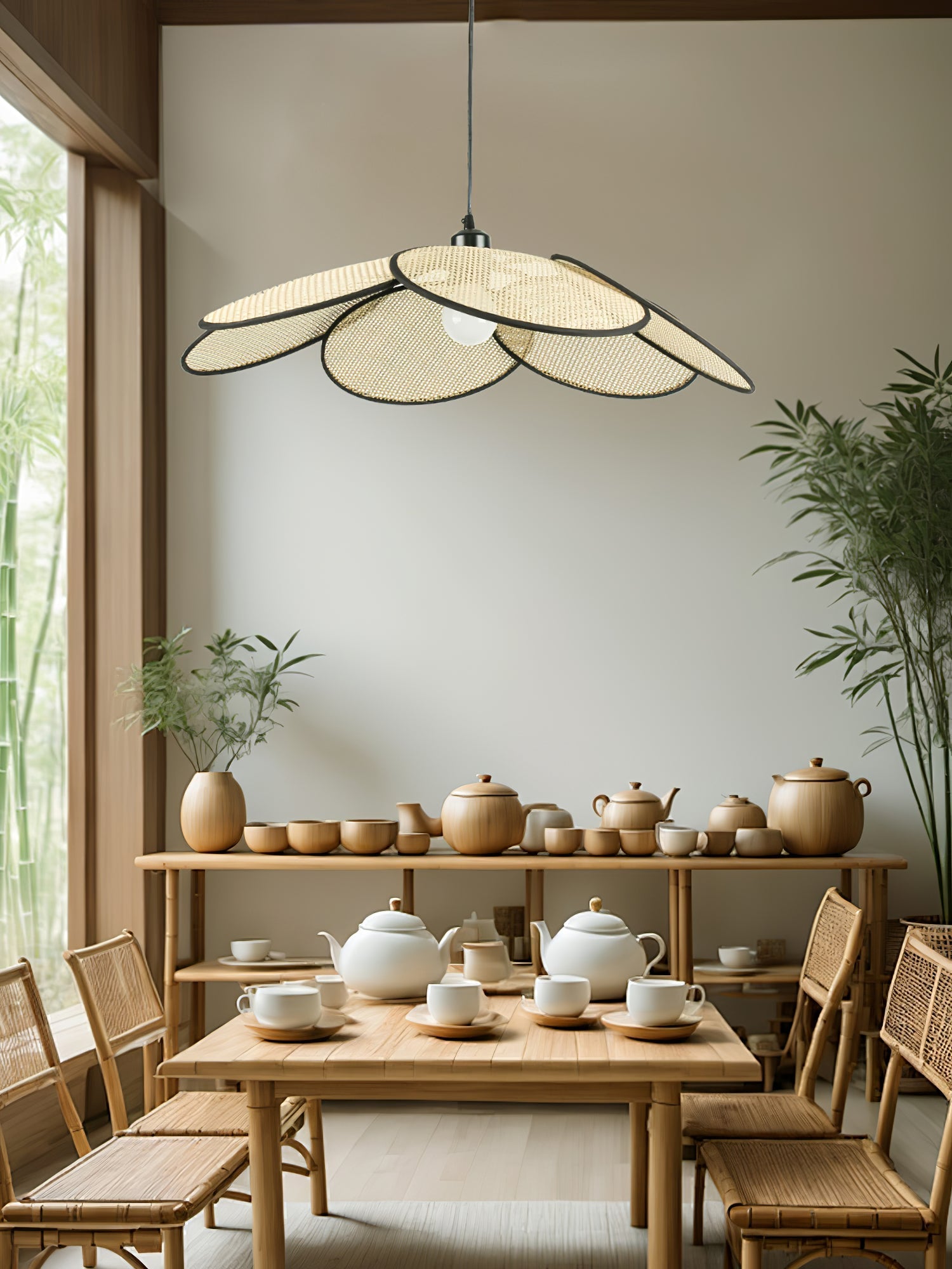 Vemarora Premium Elegance Petals Rattan Fabric Pendant Lamp-Neutral Decor
