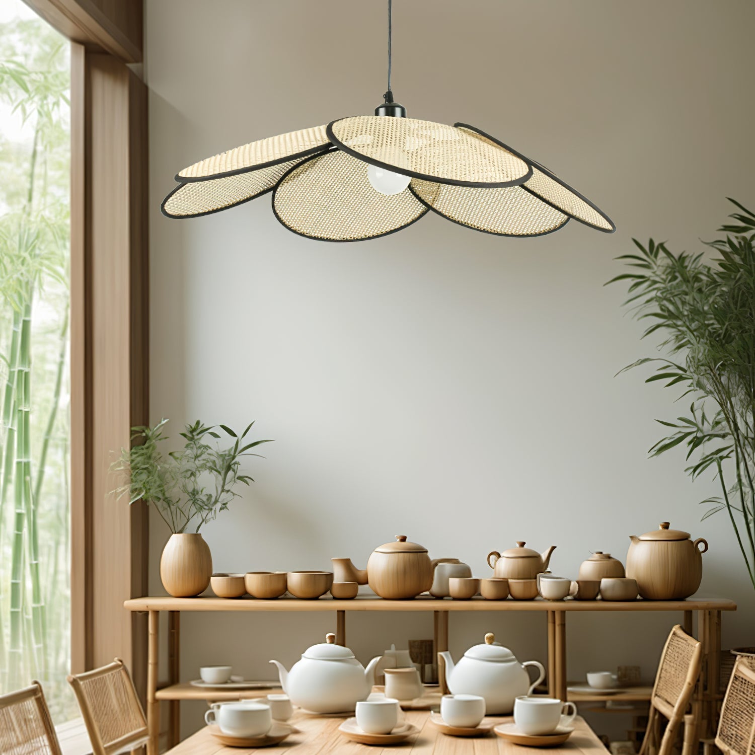 Vemarora Premium Elegance Petals Rattan Fabric Pendant Lamp-Neutral Decor