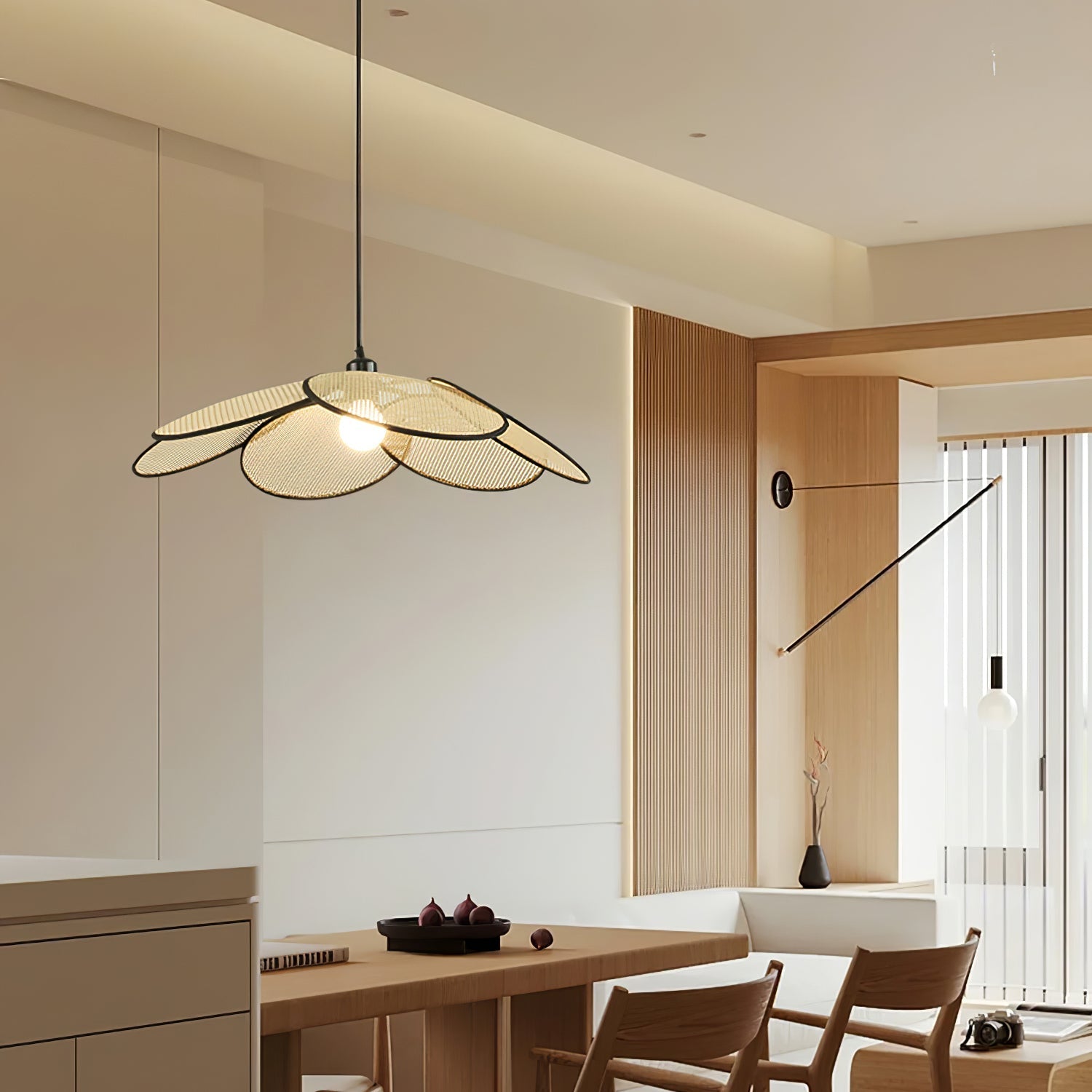 Vemarora Premium Elegance Petals Rattan Fabric Pendant Lamp-Neutral Decor