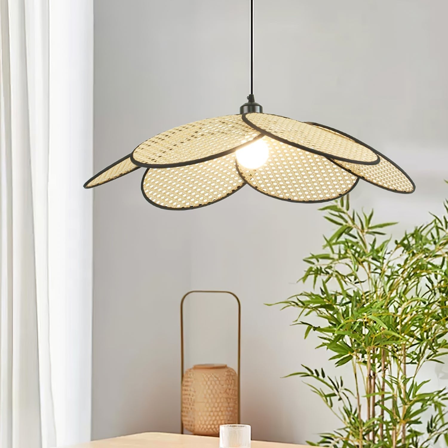 Vemarora Premium Elegance Petals Rattan Fabric Pendant Lamp-Neutral Decor