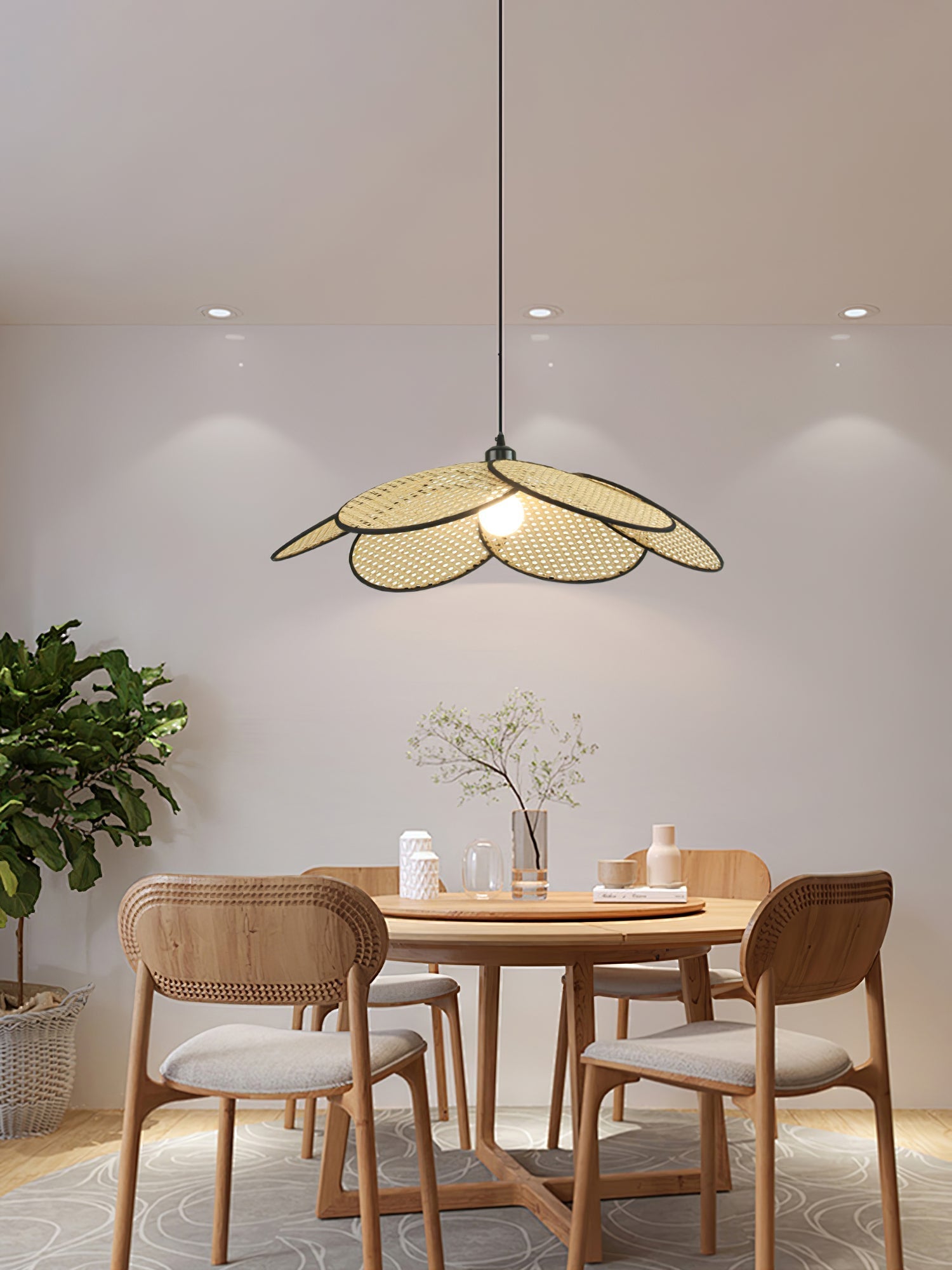 Vemarora Premium Elegance Petals Rattan Fabric Pendant Lamp-Neutral Decor