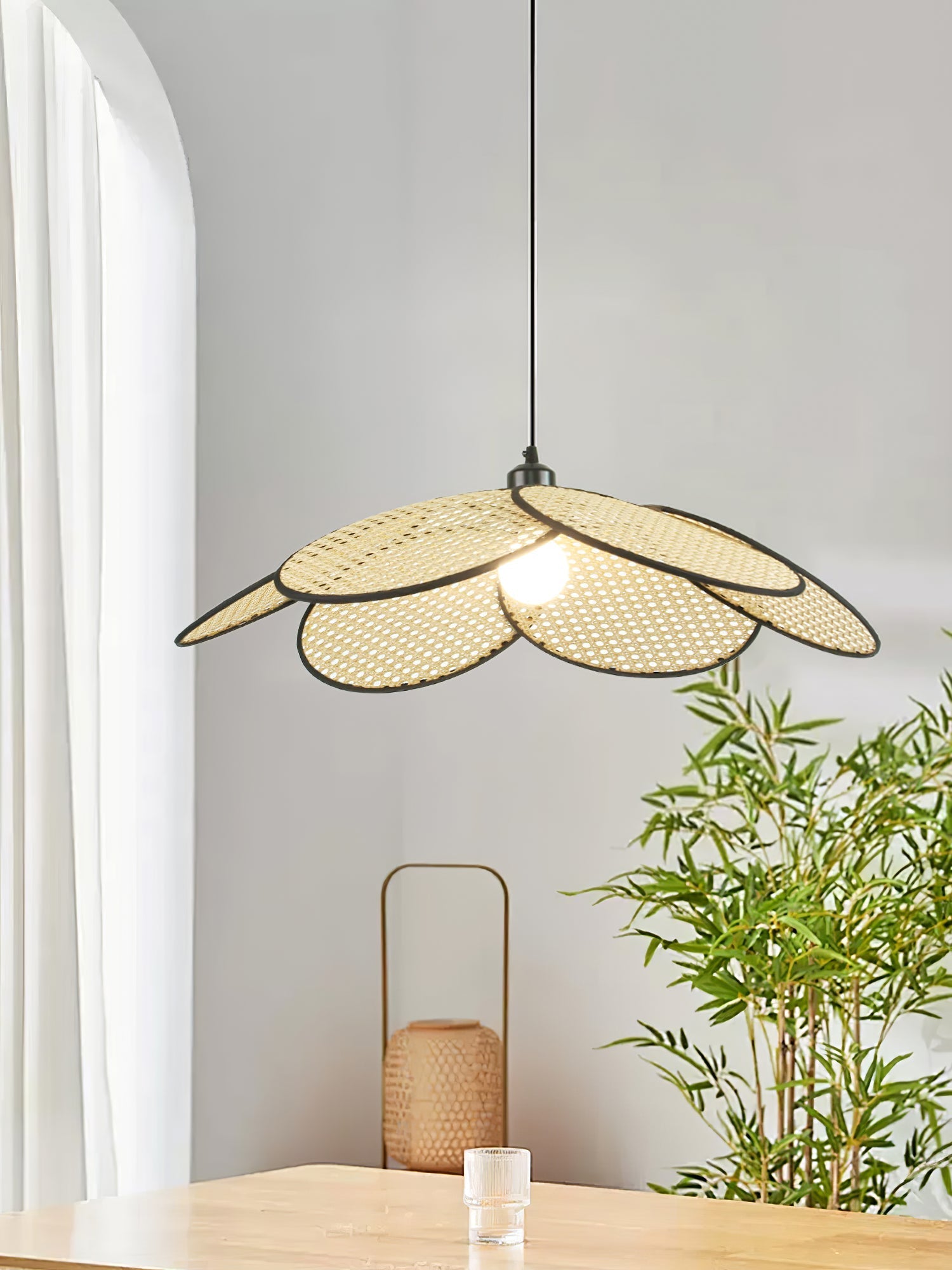 Vemarora Premium Elegance Petals Rattan Fabric Pendant Lamp-Neutral Decor