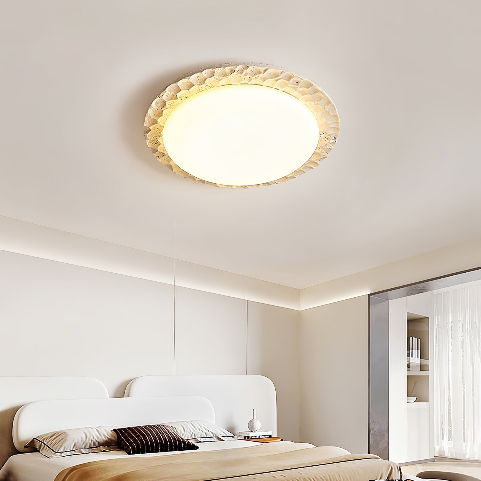 Cascade Travertine Carved Ceiling Light-Neutral Decor