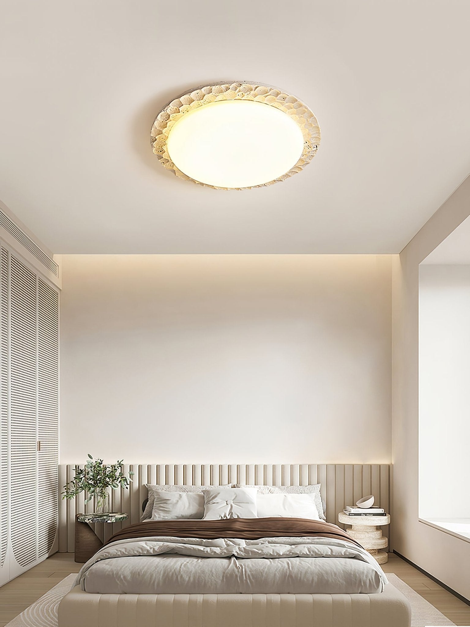Cascade Travertine Carved Ceiling Light-Neutral Decor