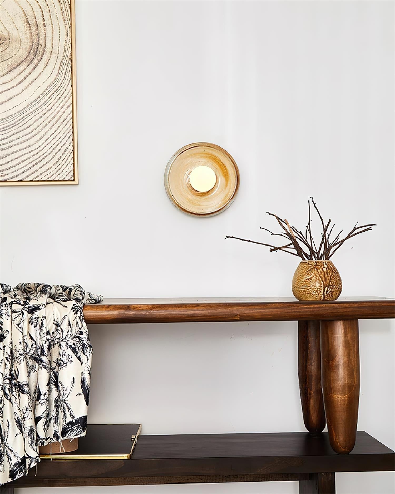 Wall Lamp Ceramic Orbit Disc with Glass Globe Entryway Modern