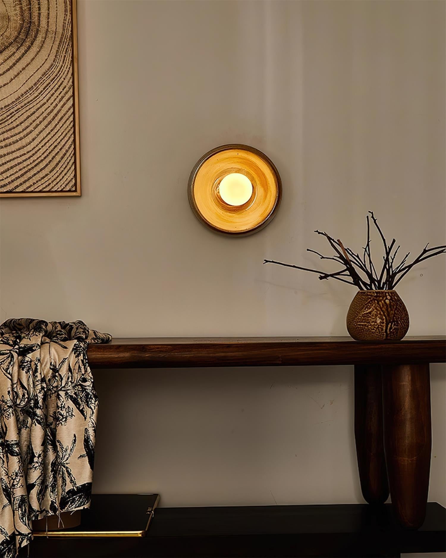 Wall Lamp Ceramic Orbit Disc with Glass Globe Entryway Modern
