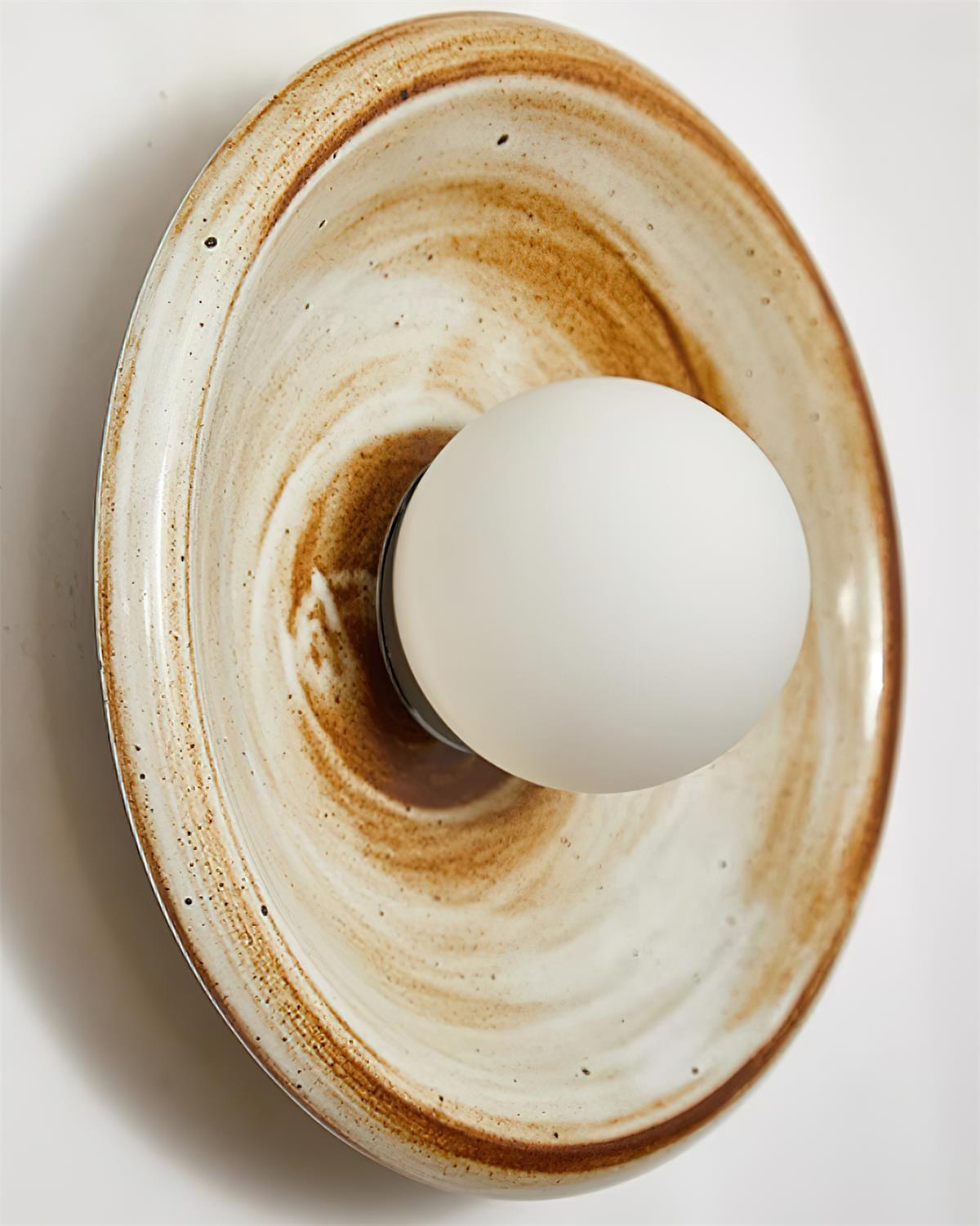 Wall Lamp Ceramic Orbit Disc with Glass Globe Entryway Modern