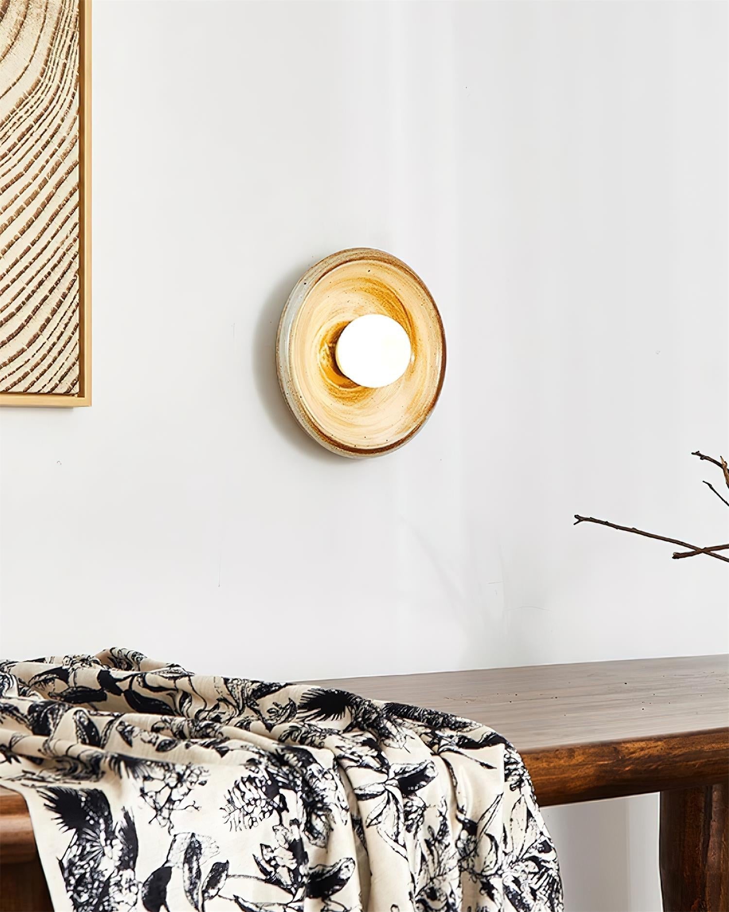 Wall Lamp Ceramic Orbit Disc with Glass Globe Entryway Modern