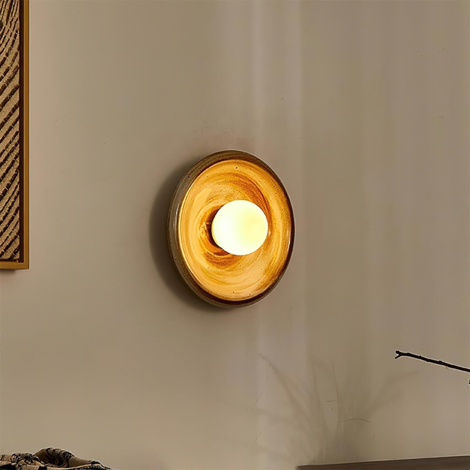 Wall Lamp Ceramic Orbit Disc with Glass Globe Entryway Modern