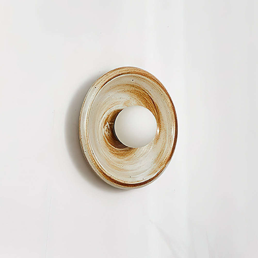 Wall Lamp Ceramic Orbit Disc with Glass Globe Entryway Modern