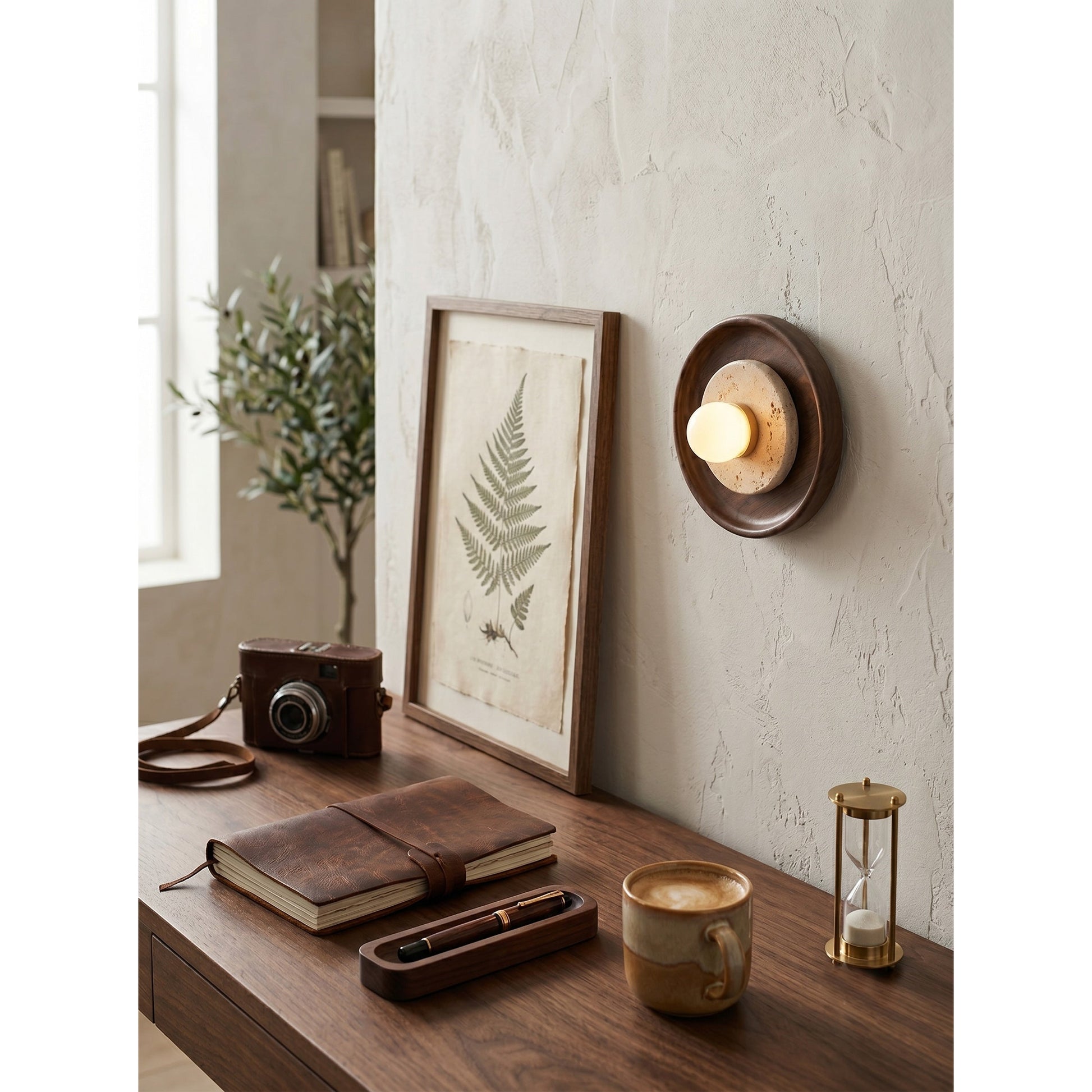 The sconce illuminated, casting a soft glow.