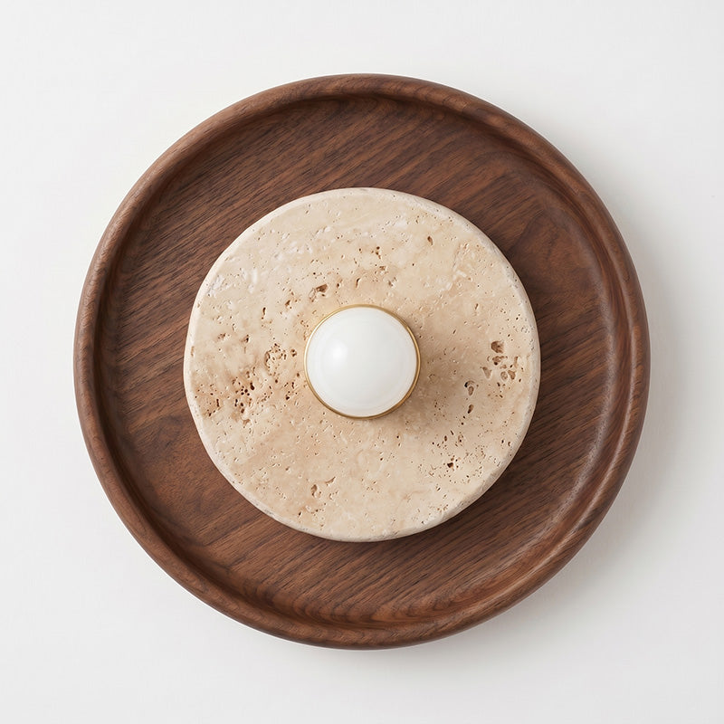 Lifestyle image of the sconce in a Japandi-style living room.
