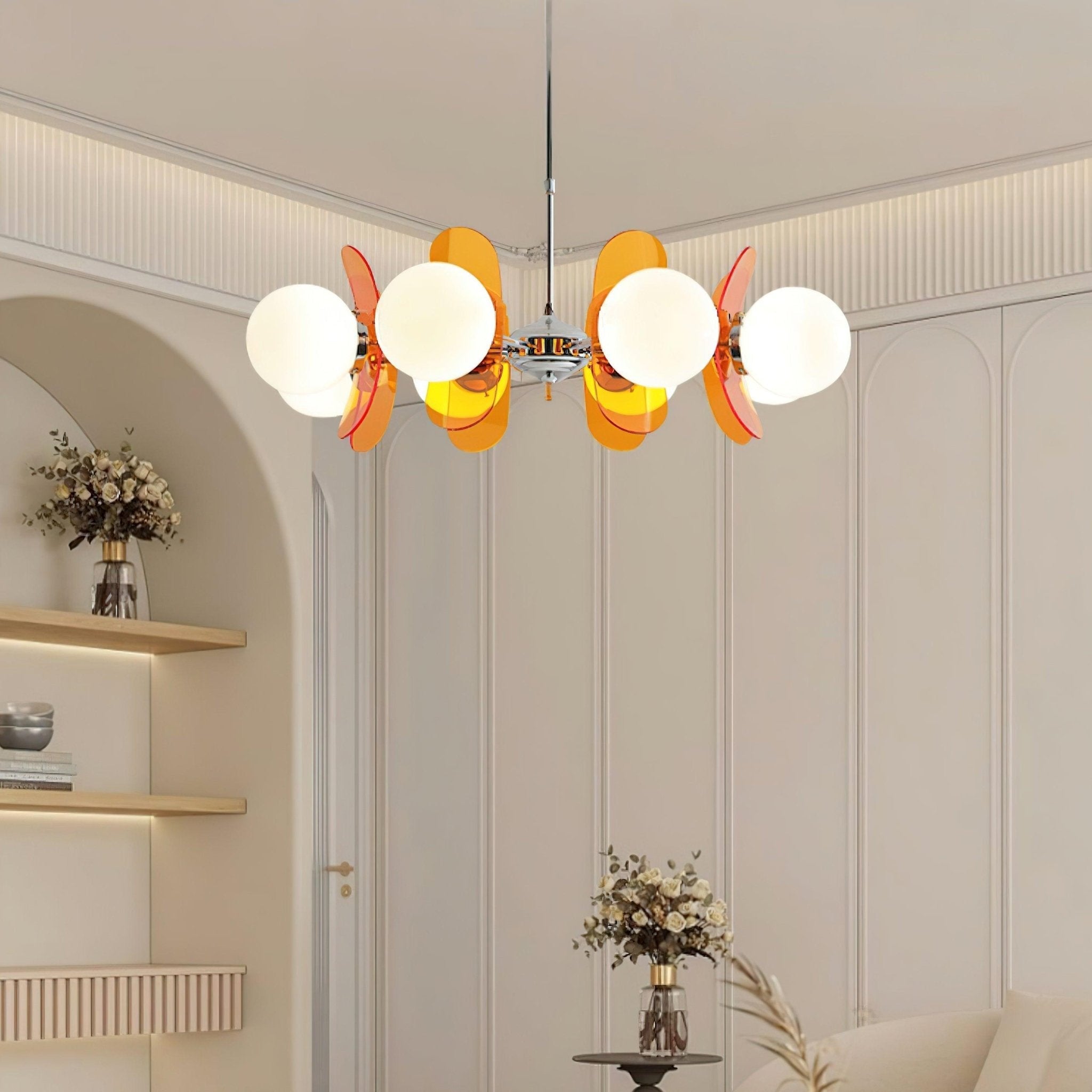 Quay Chandelier Phosphorescent Glass Lampshade-Neutral Decor